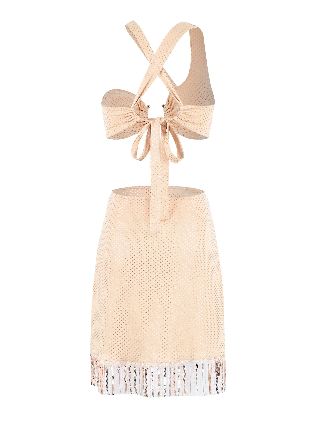 Halter Crop Top and Fringe Mini Skirt Set view 4
