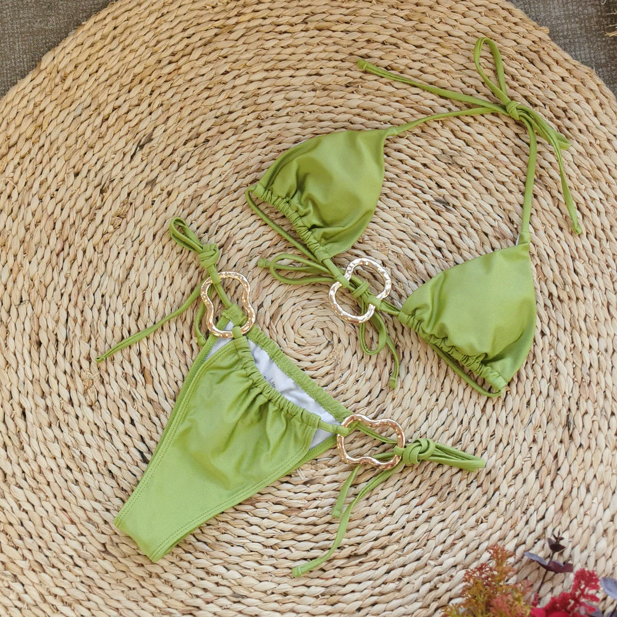 Two-Piece Halter Bikini with Ring Accents