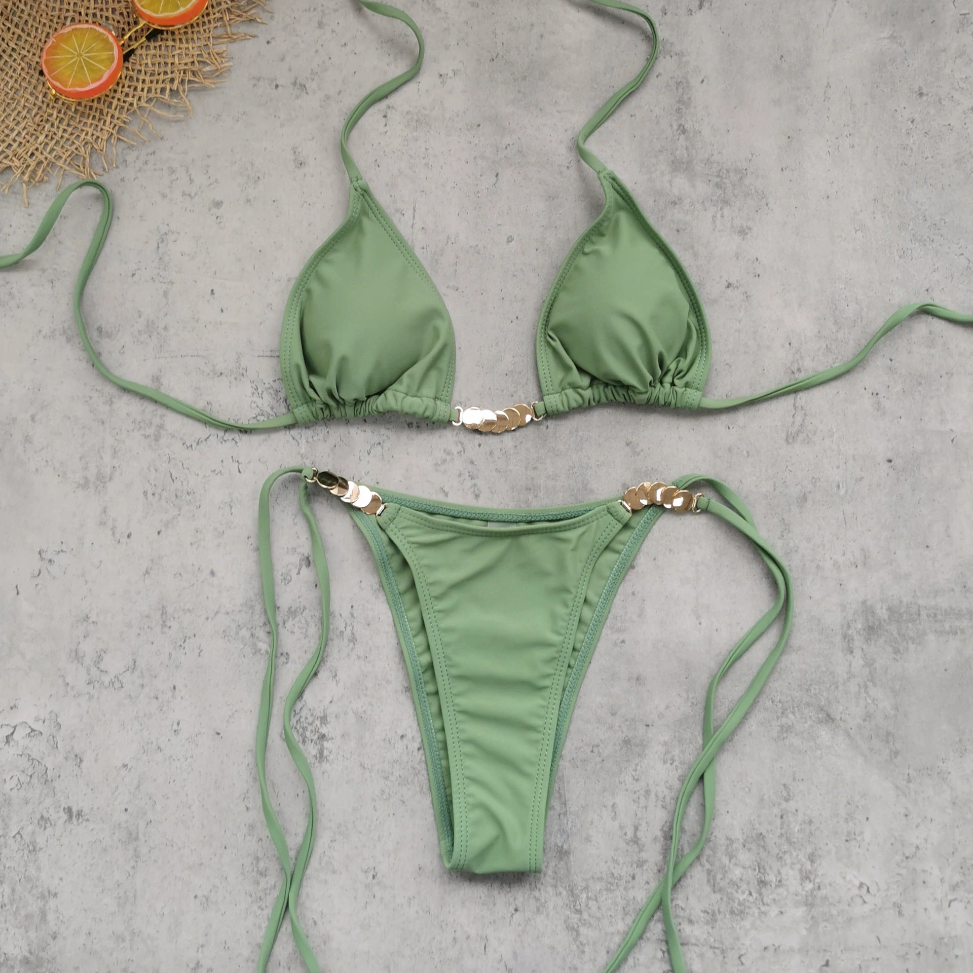 Two-Piece Triangle Bikini Set with Chain Details