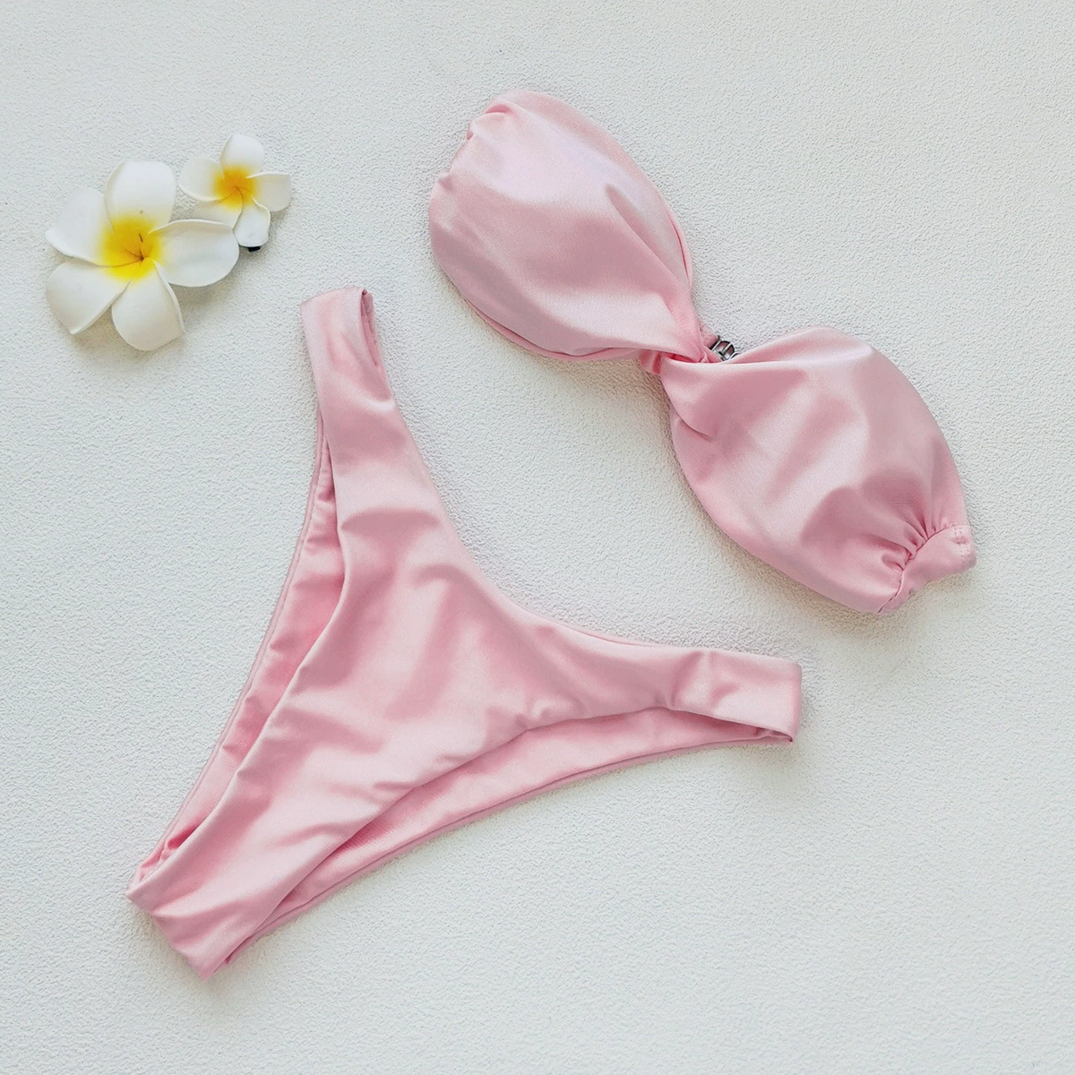 Women’s Twist Front Bandeau Bikini Set with High Cut Bottoms