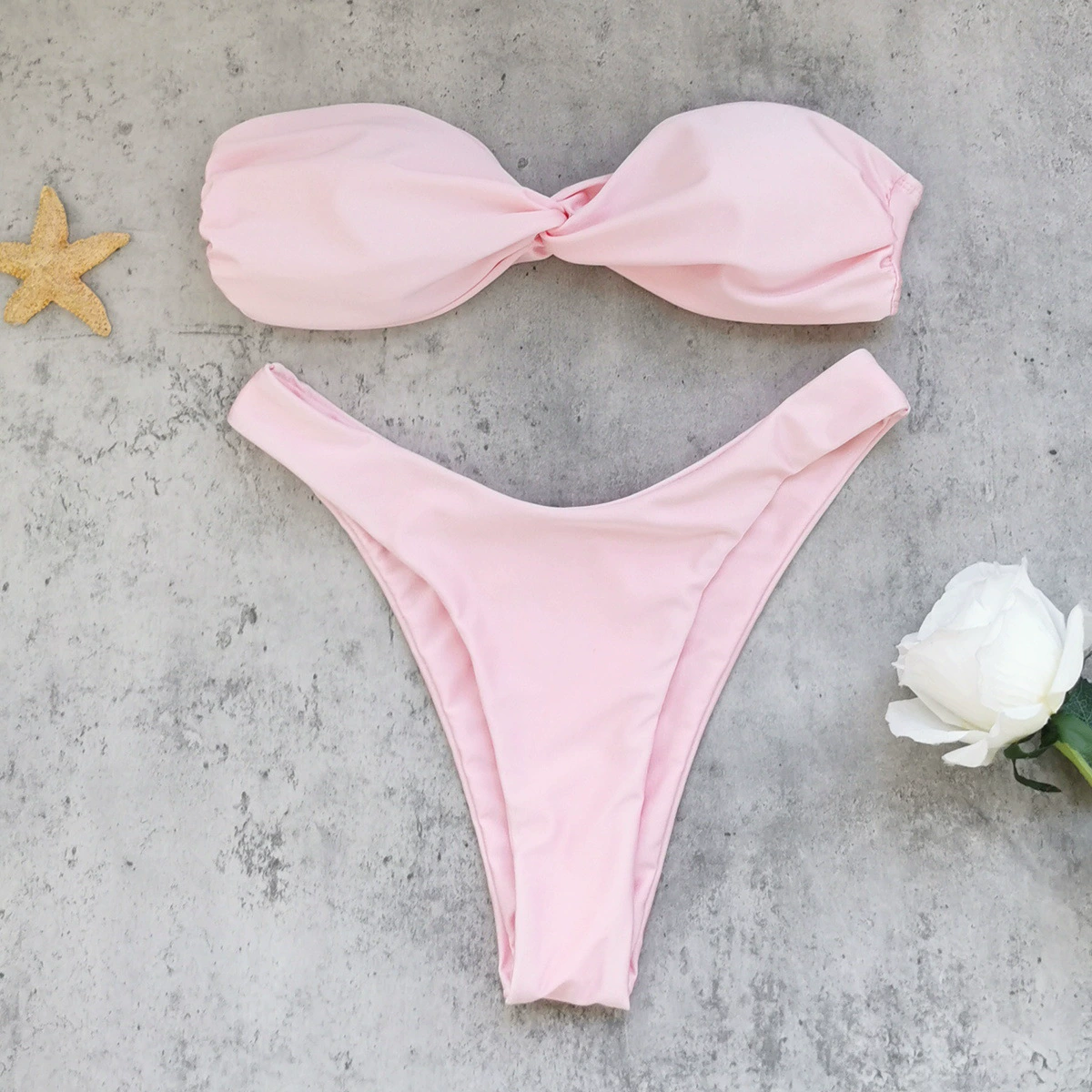 Women's Twist Front Bandeau Bikini Set with High Cut Bottoms view 4