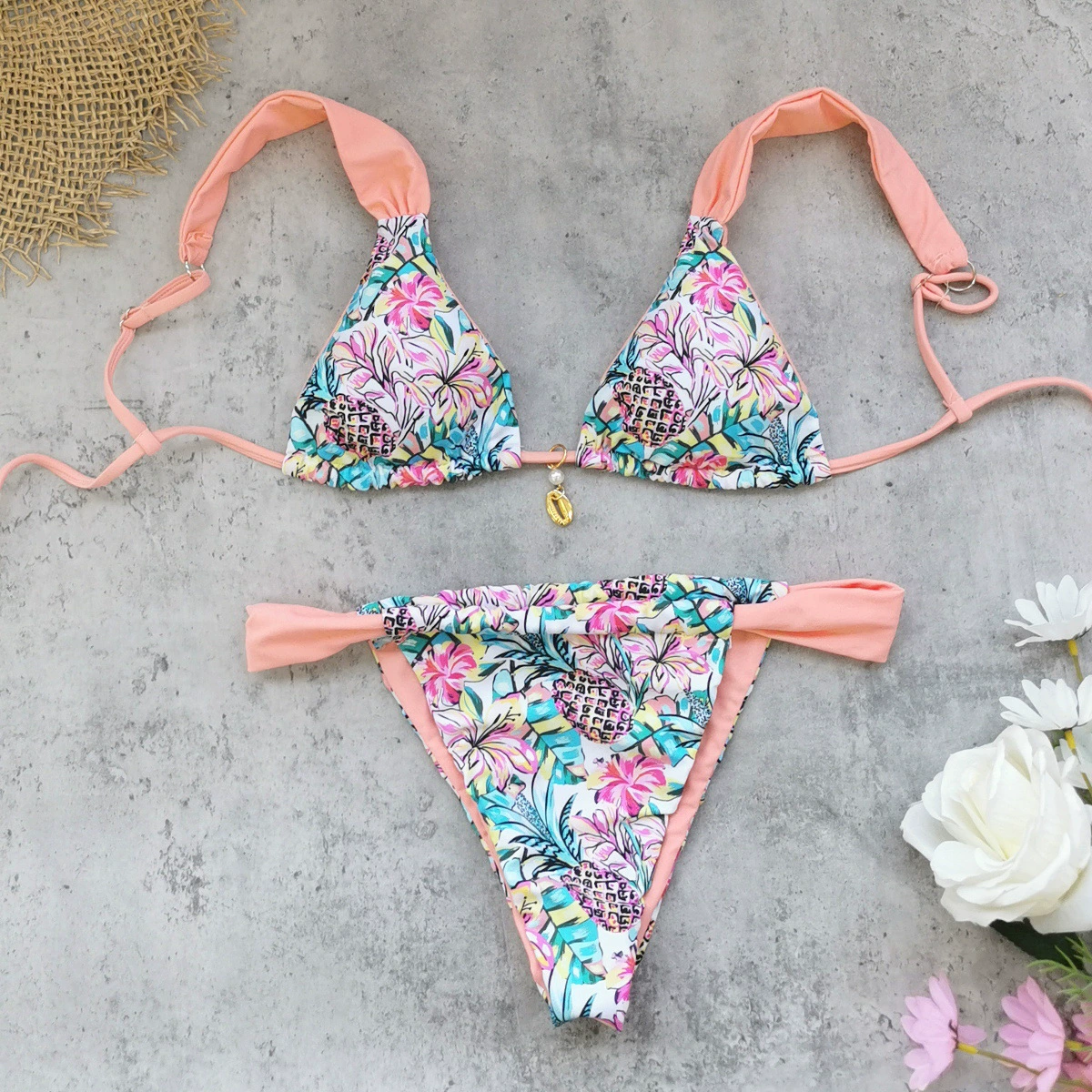 Two-Piece Bikini Set with Triangle Cups and Side-Tie Bottoms view 3