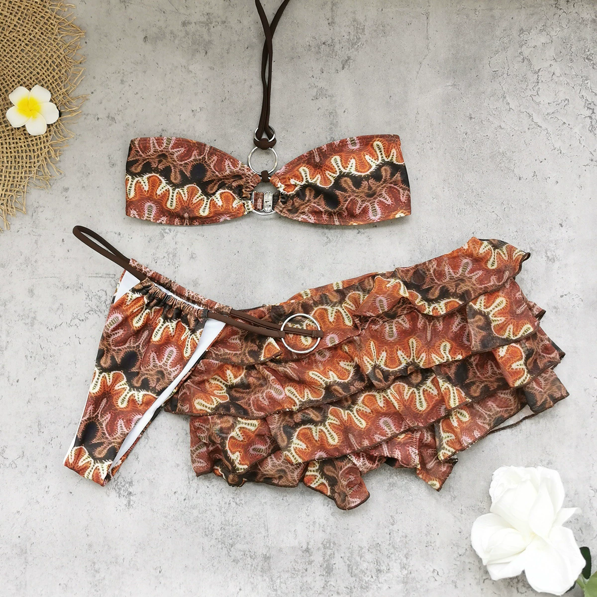 Halter Bandeau Bikini with Ruffled Skirt Set view 3