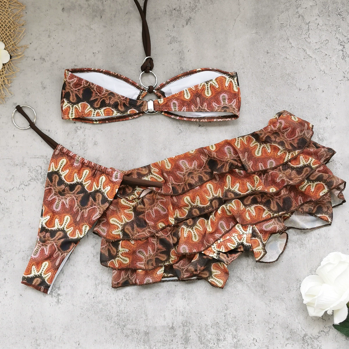 Halter Bandeau Bikini with Ruffled Skirt Set view 4