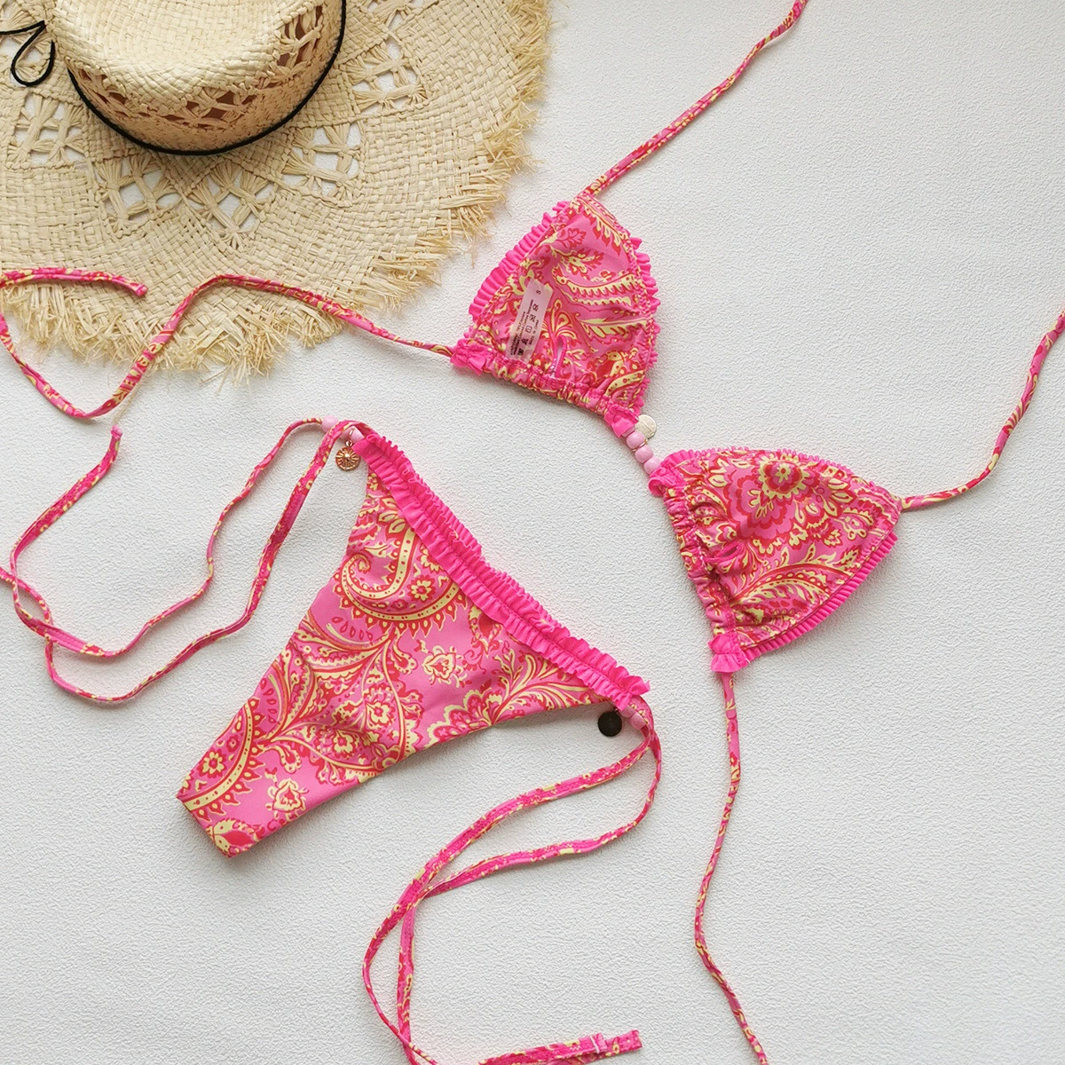 Ruffled Triangle Halter Bikini Set with Side Ties view 3