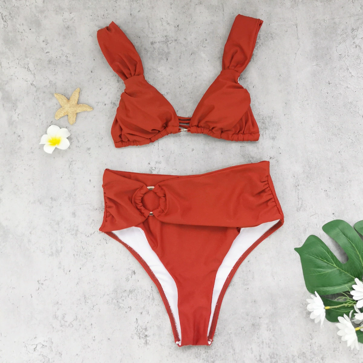 Triangle Top High-Waisted Bikini Set with Ring Details view 3