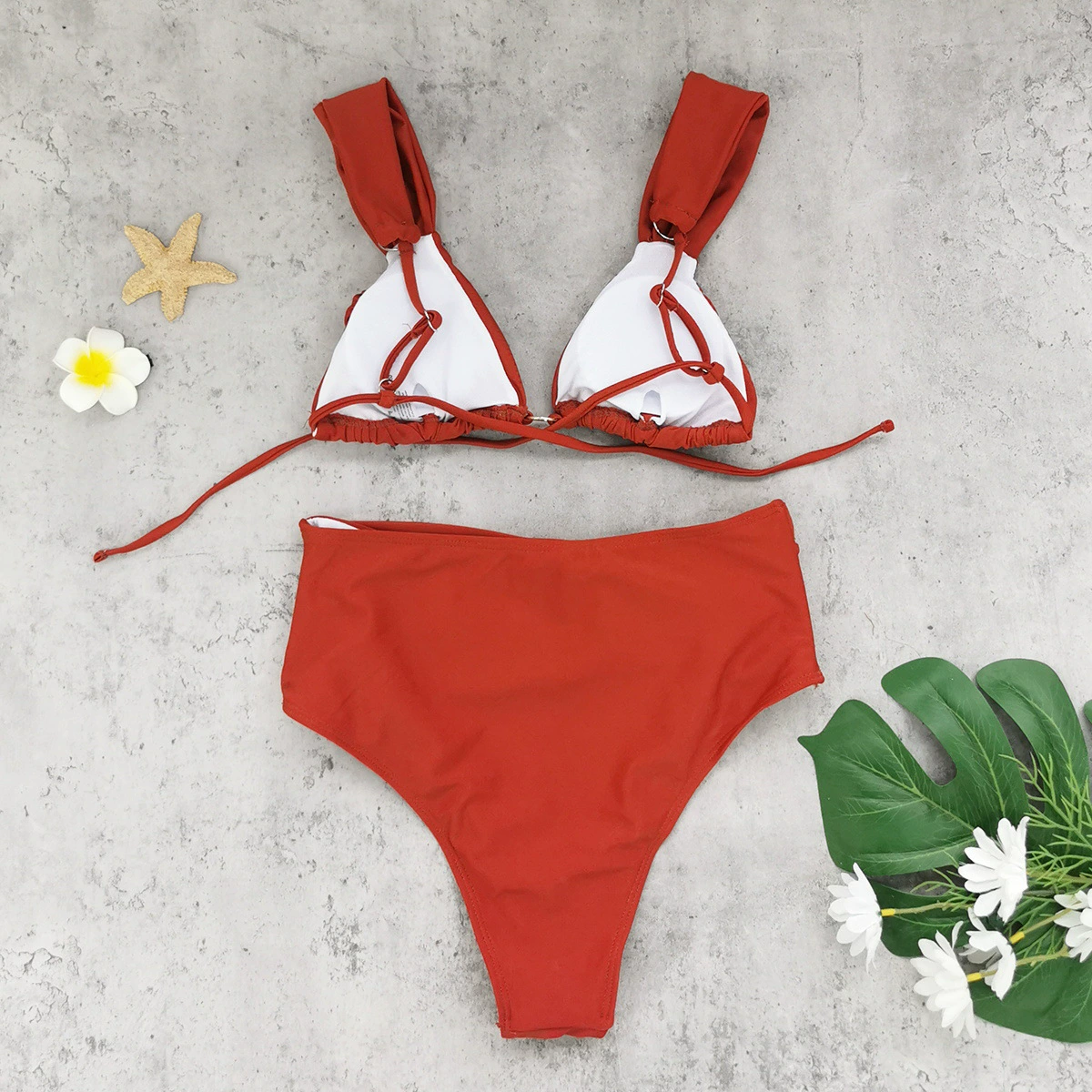 Triangle Top High-Waisted Bikini Set with Ring Details view 4