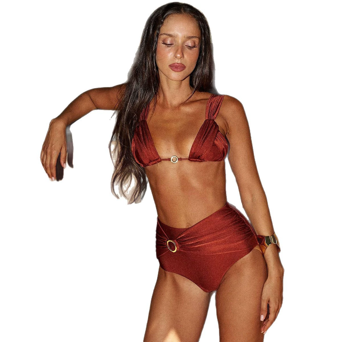 Triangle Top High-Waisted Bikini Set with Ring Details view 5