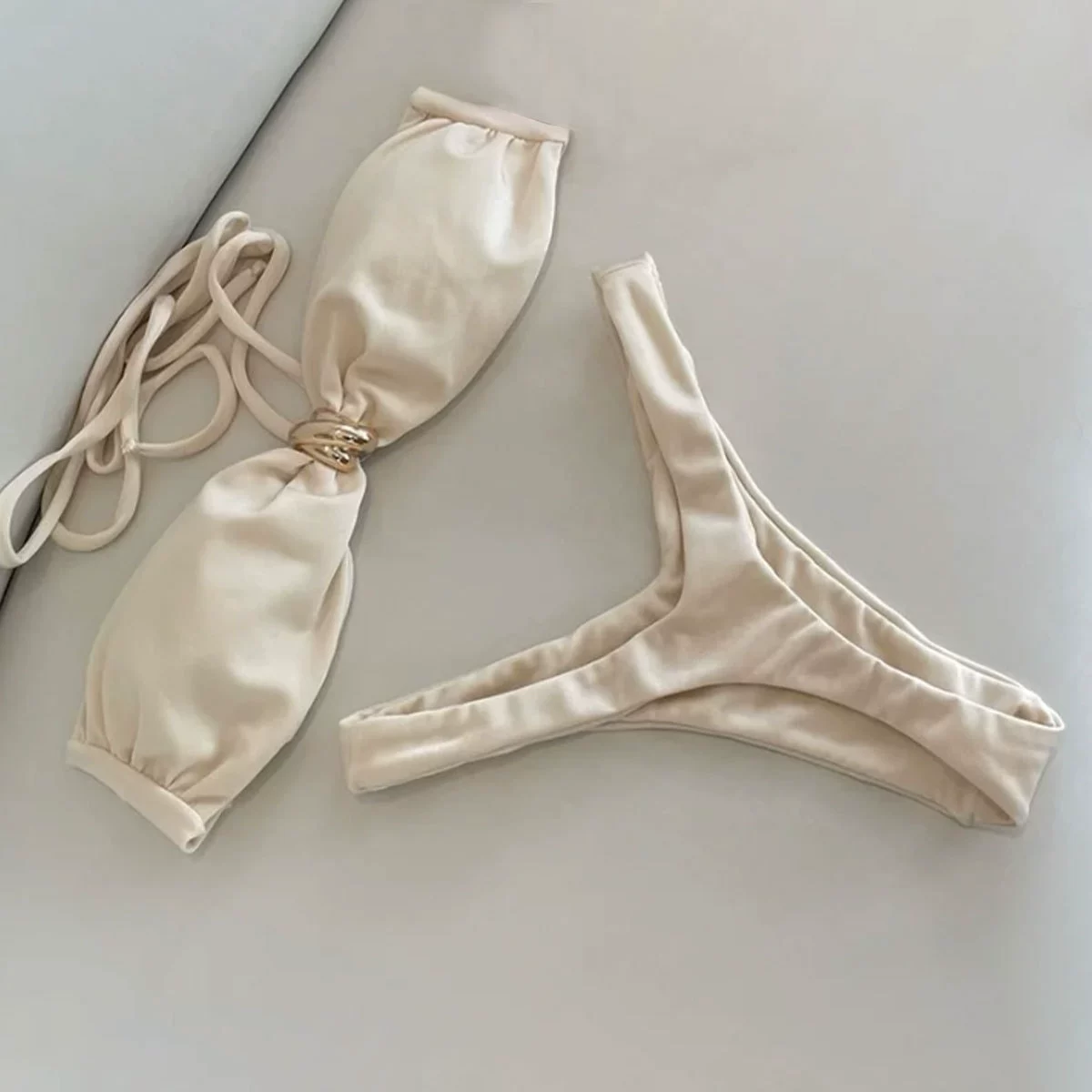Two-Piece Bikini with Halter Neck and Ring Detail