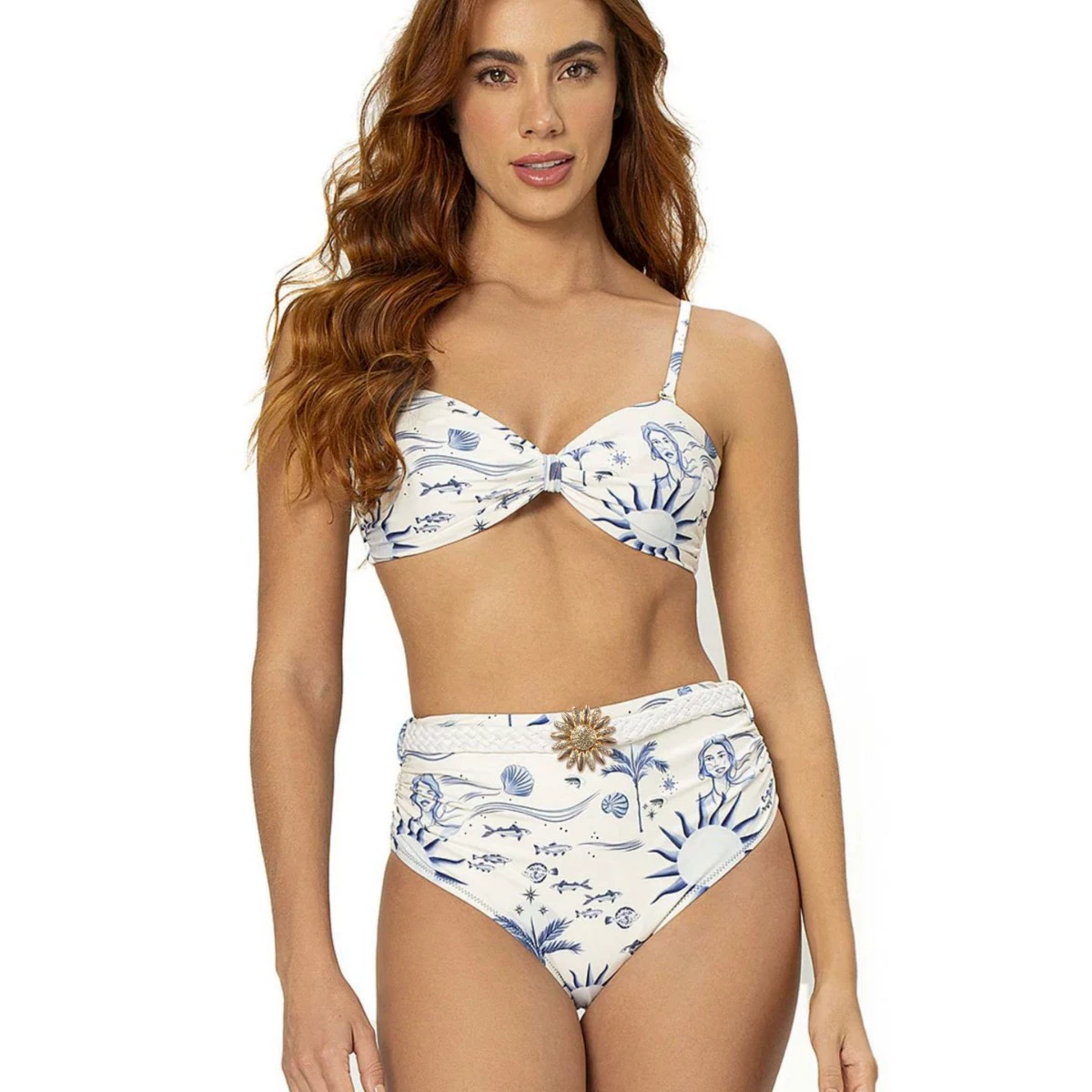 Two-Piece Twist Front Bikini Set with High-Waist Bottom