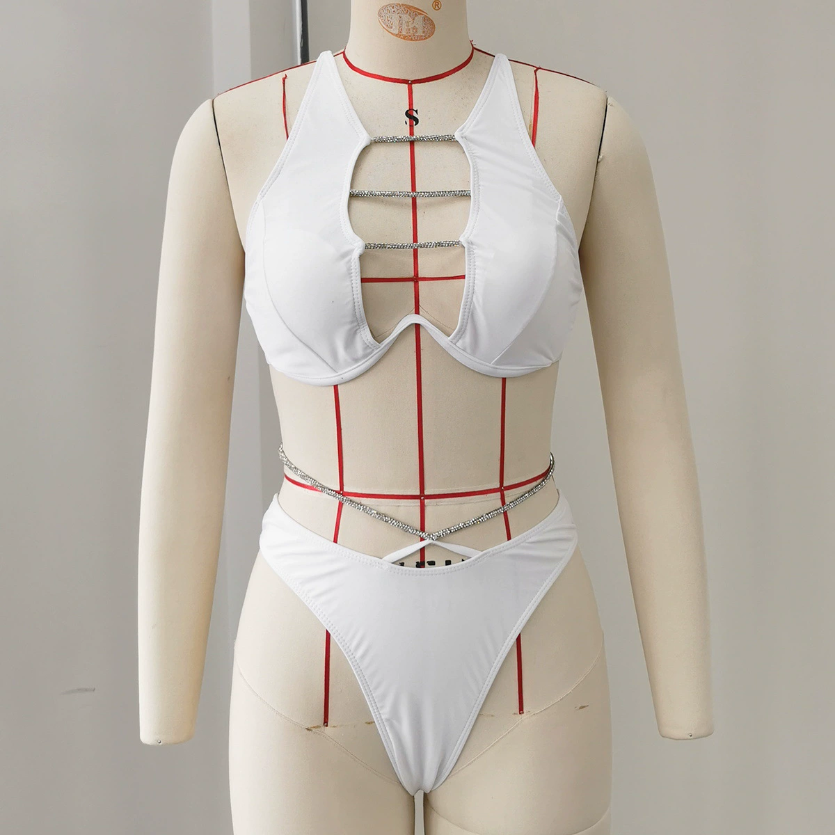 Cutout Halter Bikini Set with Underwire Cups and Strappy Bottom
