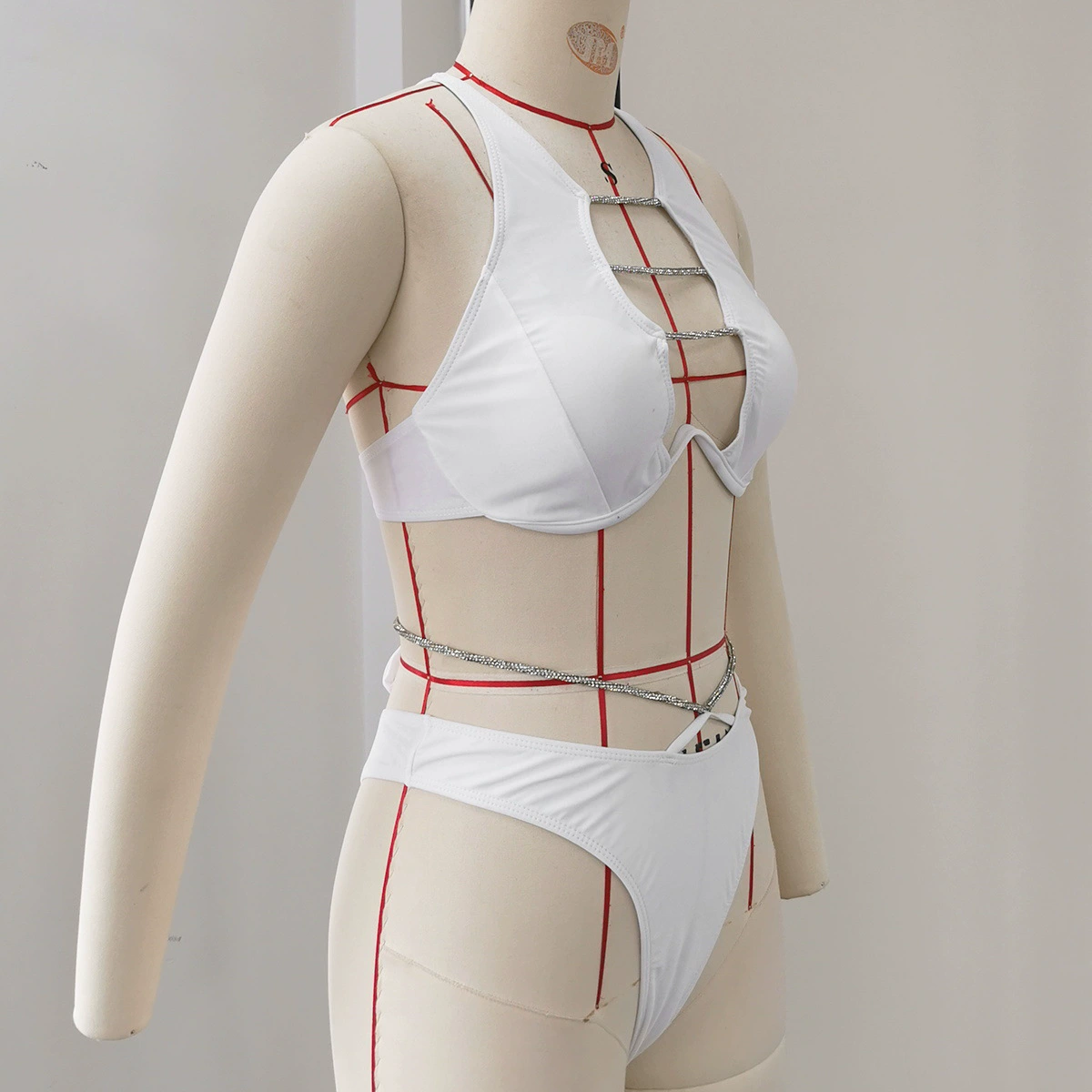 Cutout Halter Bikini Set with Underwire Cups and Strappy Bottom view 3