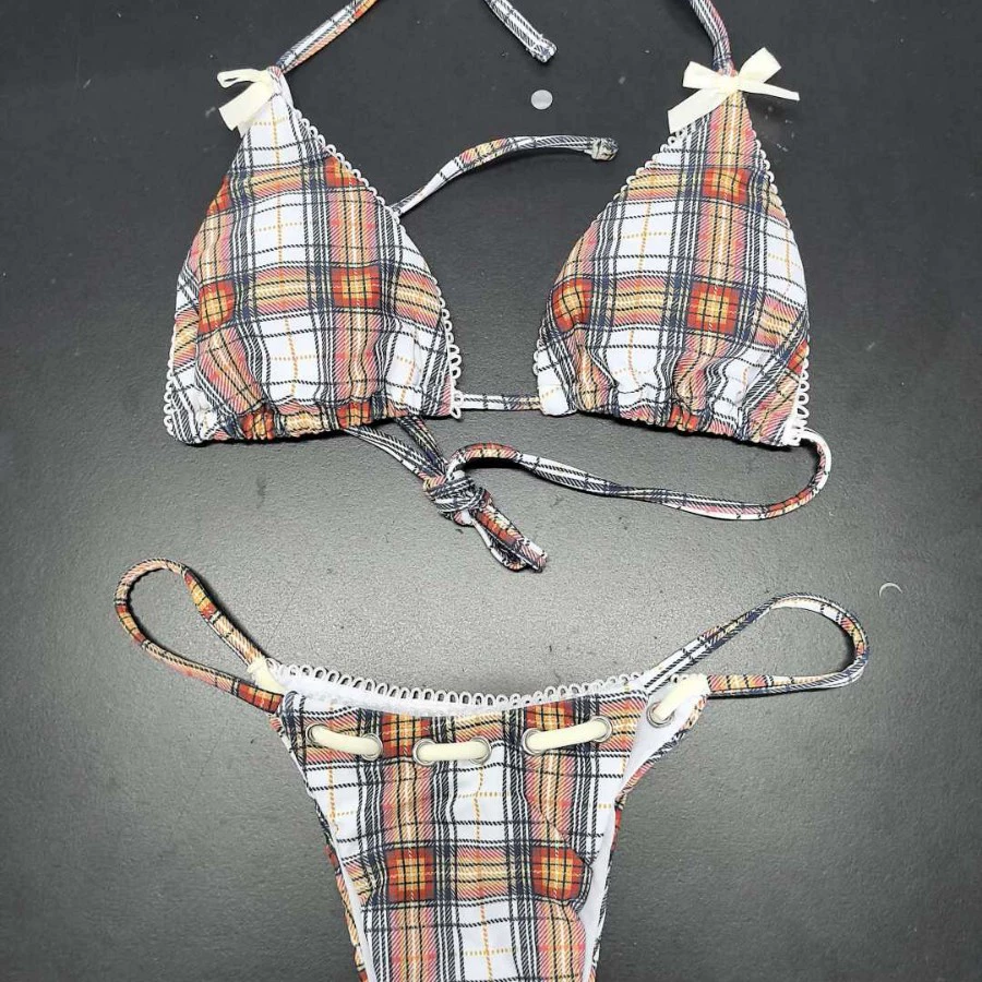 Women's Halter Triangle Bikini Set with Scalloped Trim and Bows view 4