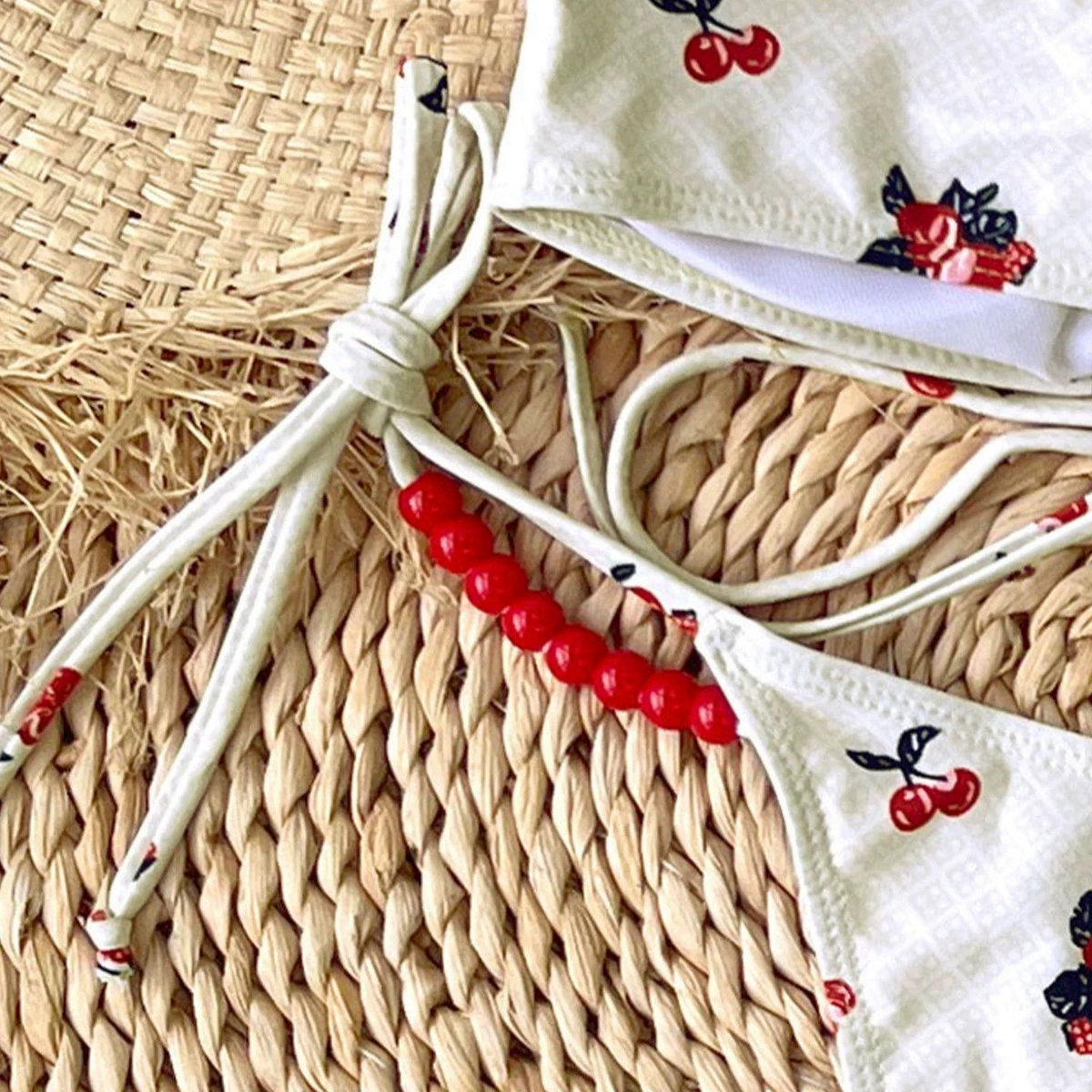 Strapless Bandeau Bikini Set with Beaded Ties view 3