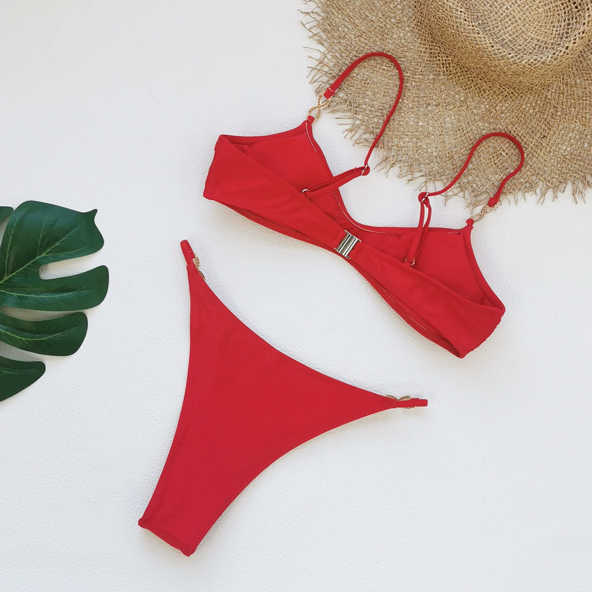 Spaghetti Strap Triangle Bikini Set with Side Hardware view 4