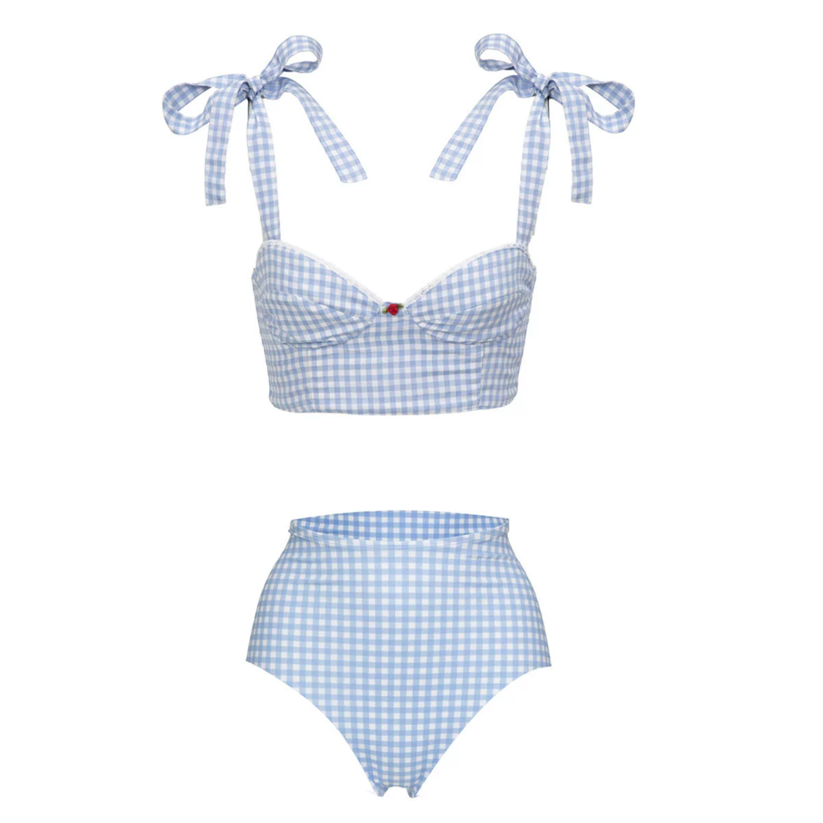 Three-Piece Bikini Set with Tie-Shoulder Top and High-Waist Skirt