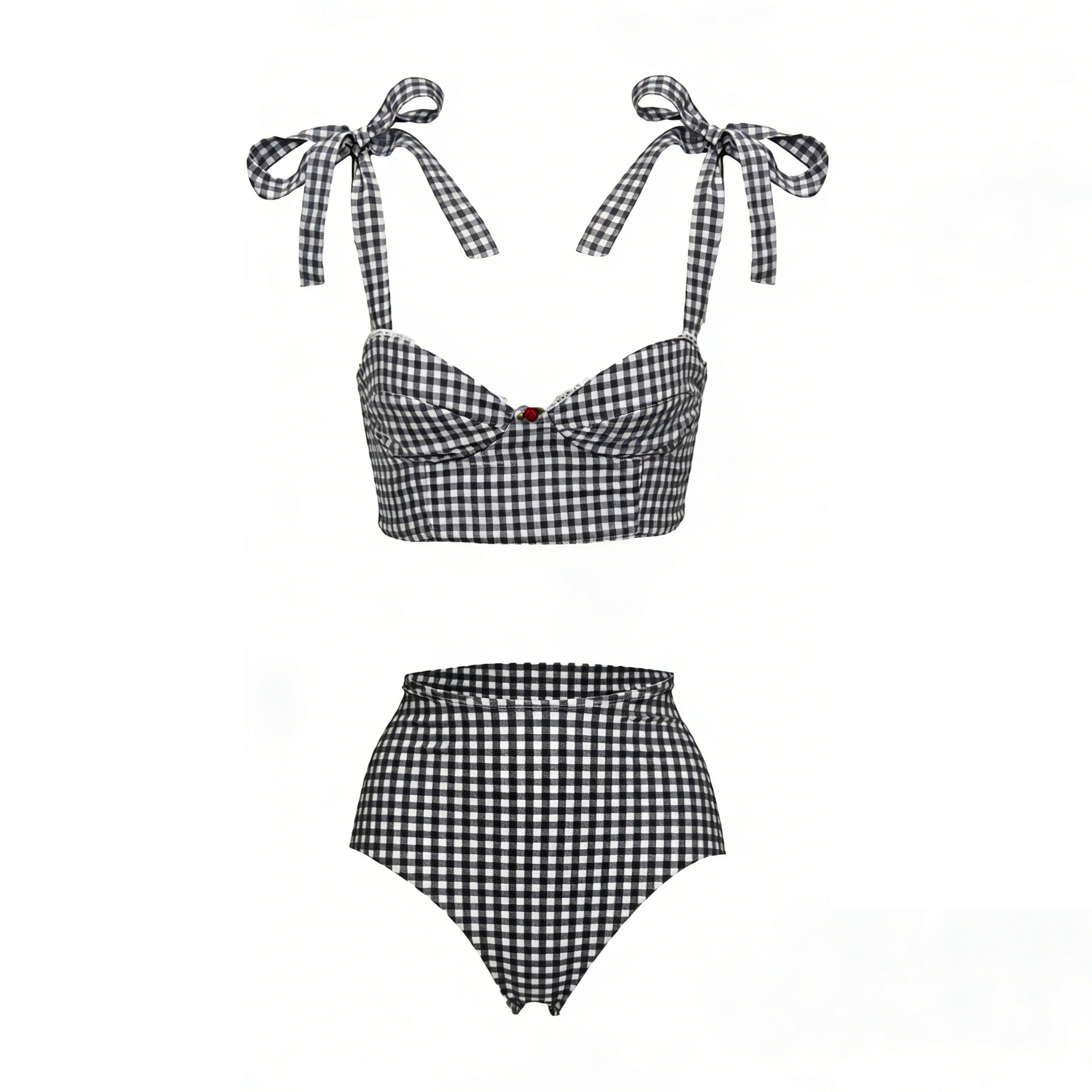 Three-Piece Bikini Set with Tie-Shoulder Top and High-Waist Skirt view 3