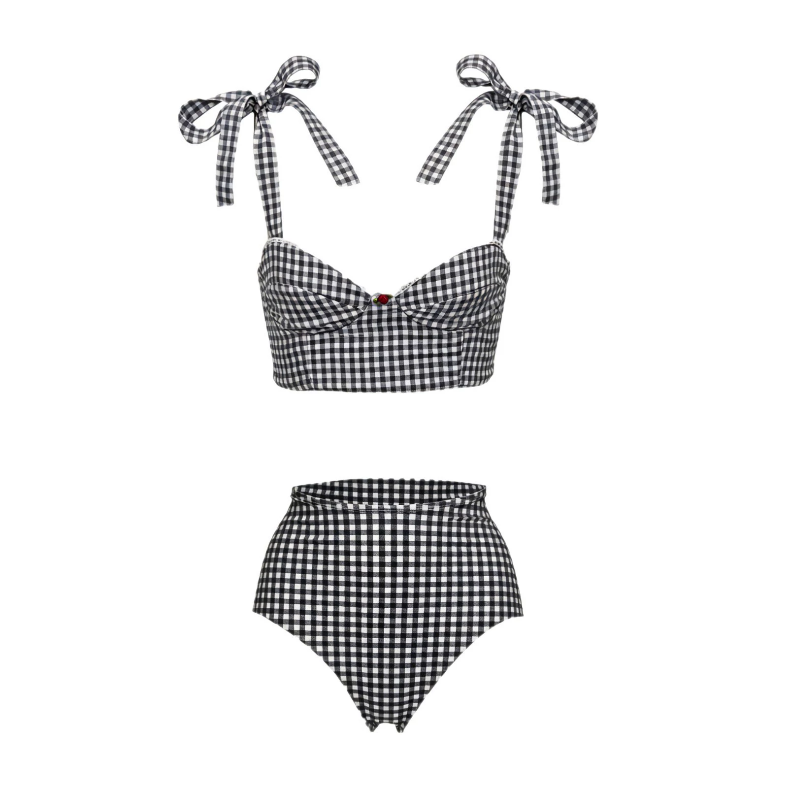 Three-Piece Bikini Set with Tie-Shoulder Top and High-Waist Skirt view 5