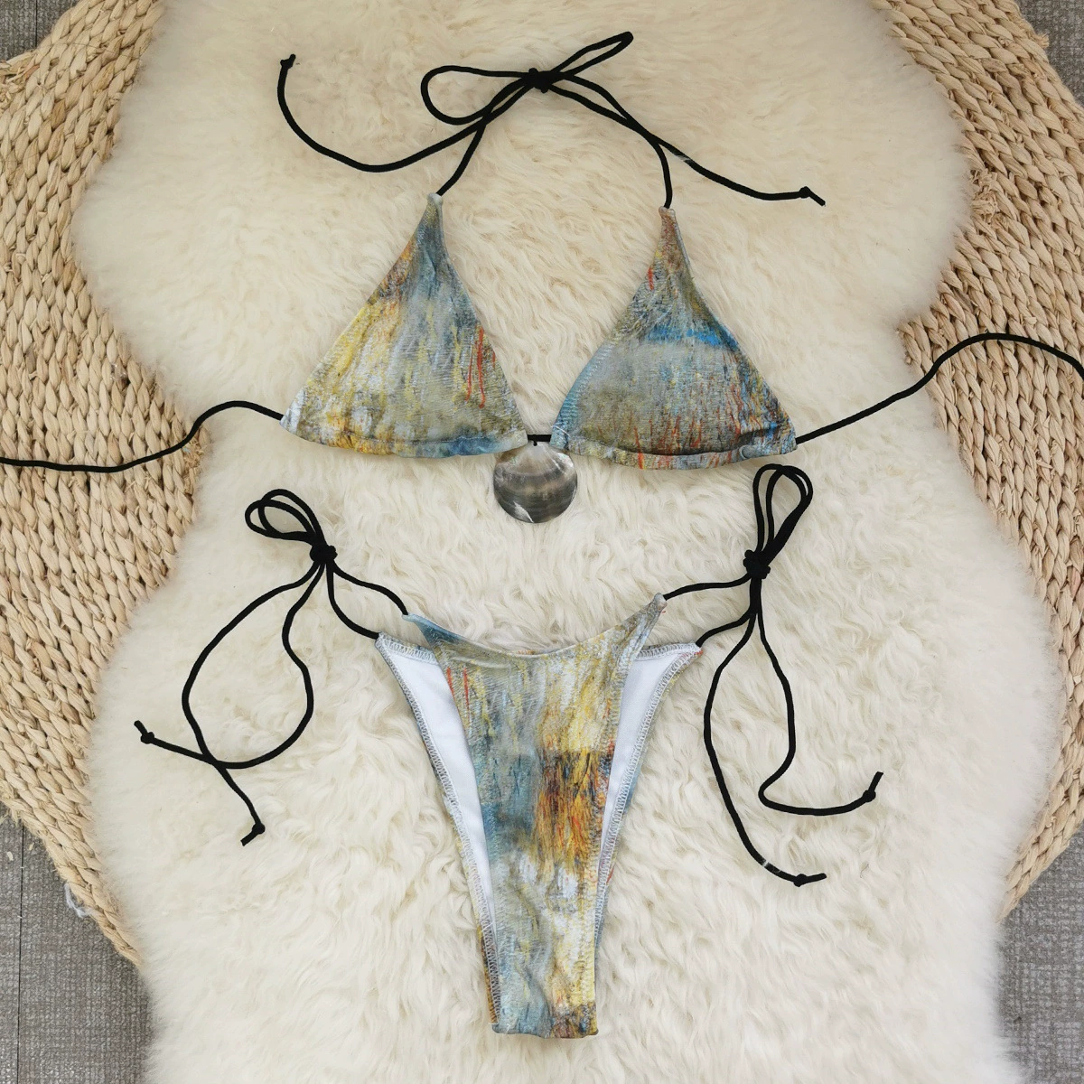 Two-Piece Triangle Bikini Set with Side-Tie Bottoms view 3
