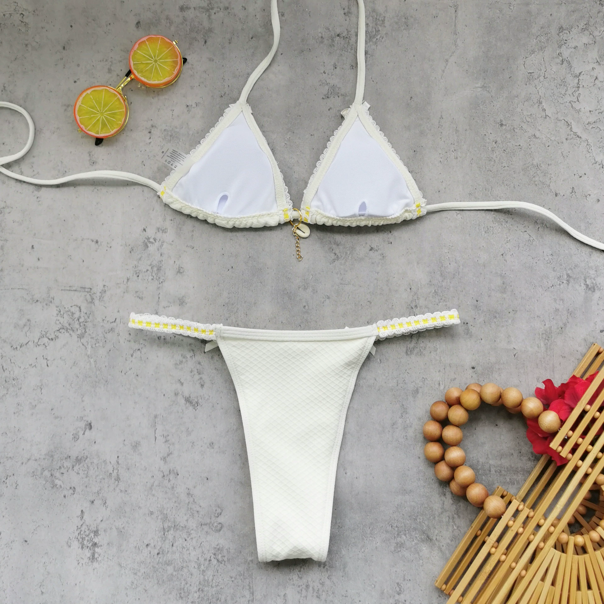 Halter Neck Triangle Bikini Set with Ruffle Trim view 3
