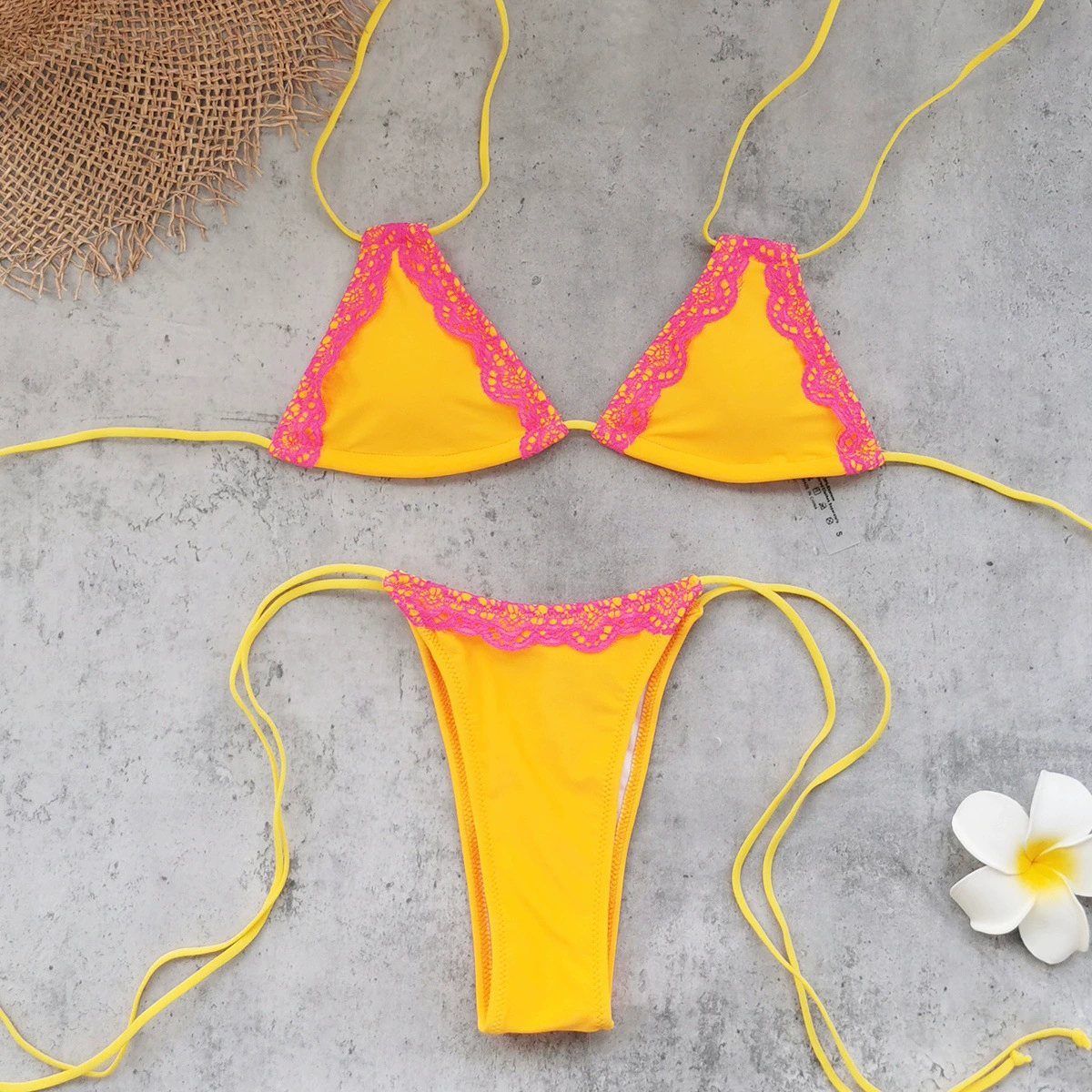 Halter String Bikini Set with Lace Trim view 10