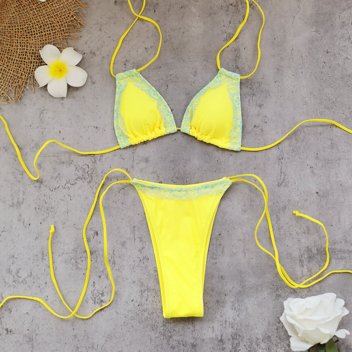 Halter String Bikini Set with Lace Trim view 8