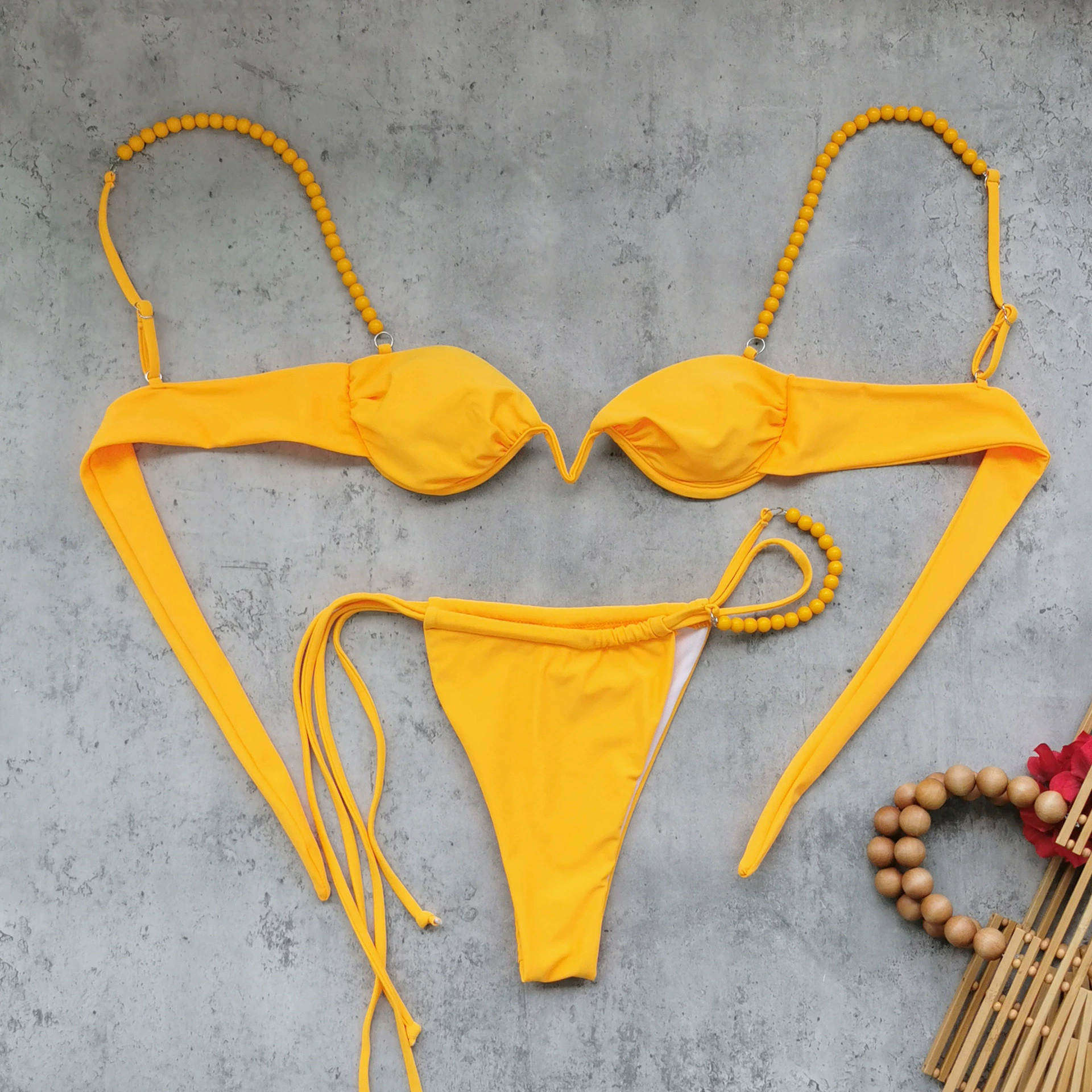 Beaded Halter Underwire Bikini Set view 3