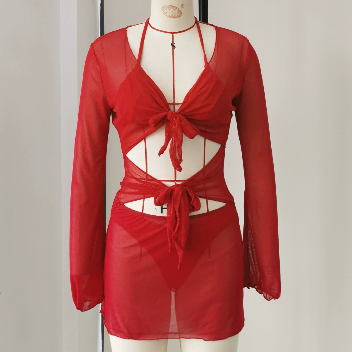 Bikini Set with Long-Sleeve Cover-Up and Mini Skirt view 4
