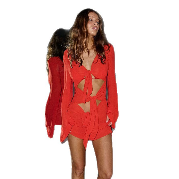 Bikini Set with Long-Sleeve Cover-Up and Mini Skirt view 5