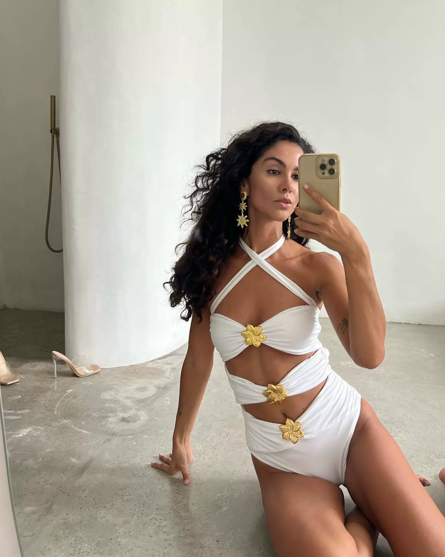Women's Cutout Halter Two-Piece Swimsuit Set with Skirted Bottom view 10