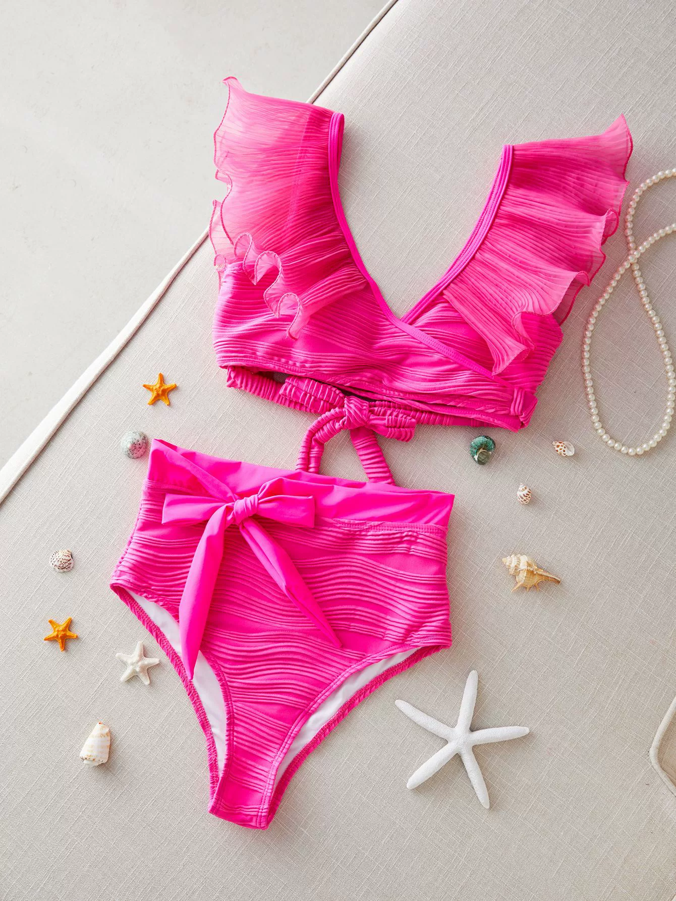 Women's Two-Piece Ruffle Sleeve High-Waist Bikini Set view 3
