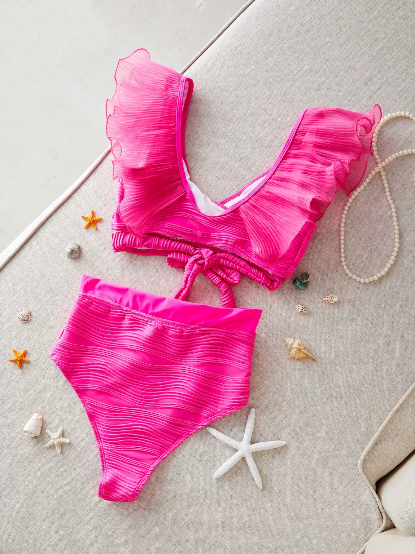 Women's Two-Piece Ruffle Sleeve High-Waist Bikini Set view 5