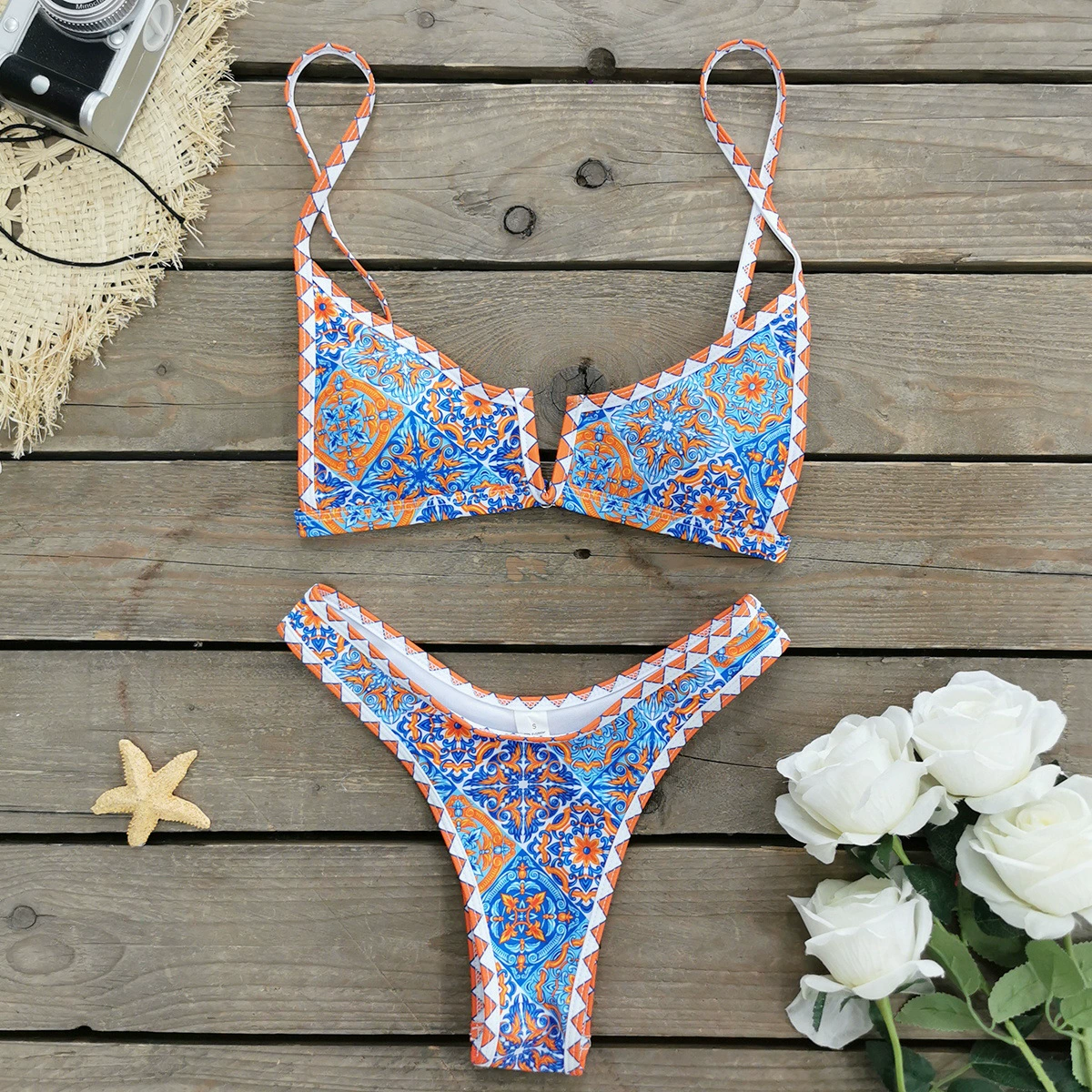 V-Neck Bikini Set with Low-Rise High-Cut Bottoms view 4