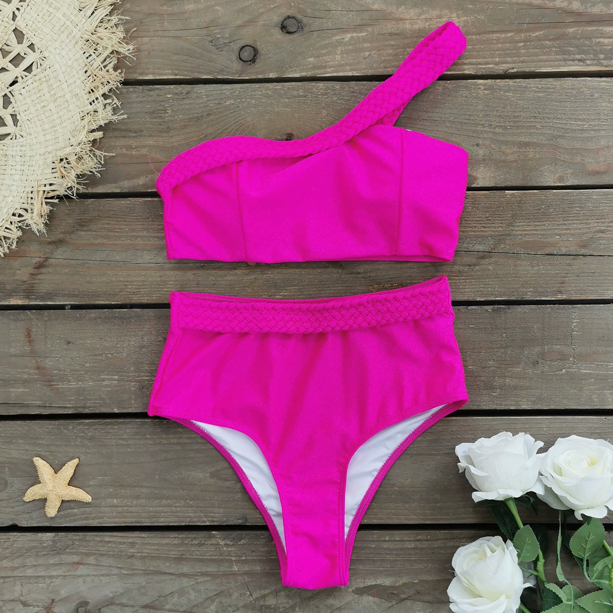 One-Shoulder Braided Two-Piece Bikini Set