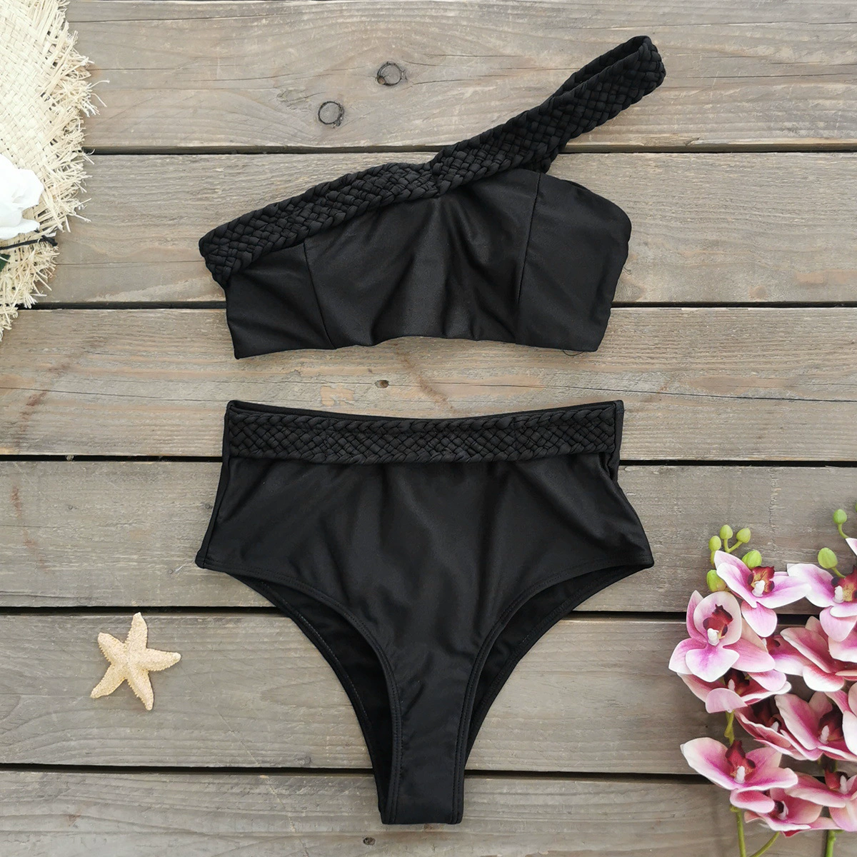 One-Shoulder Braided Two-Piece Bikini Set view 7