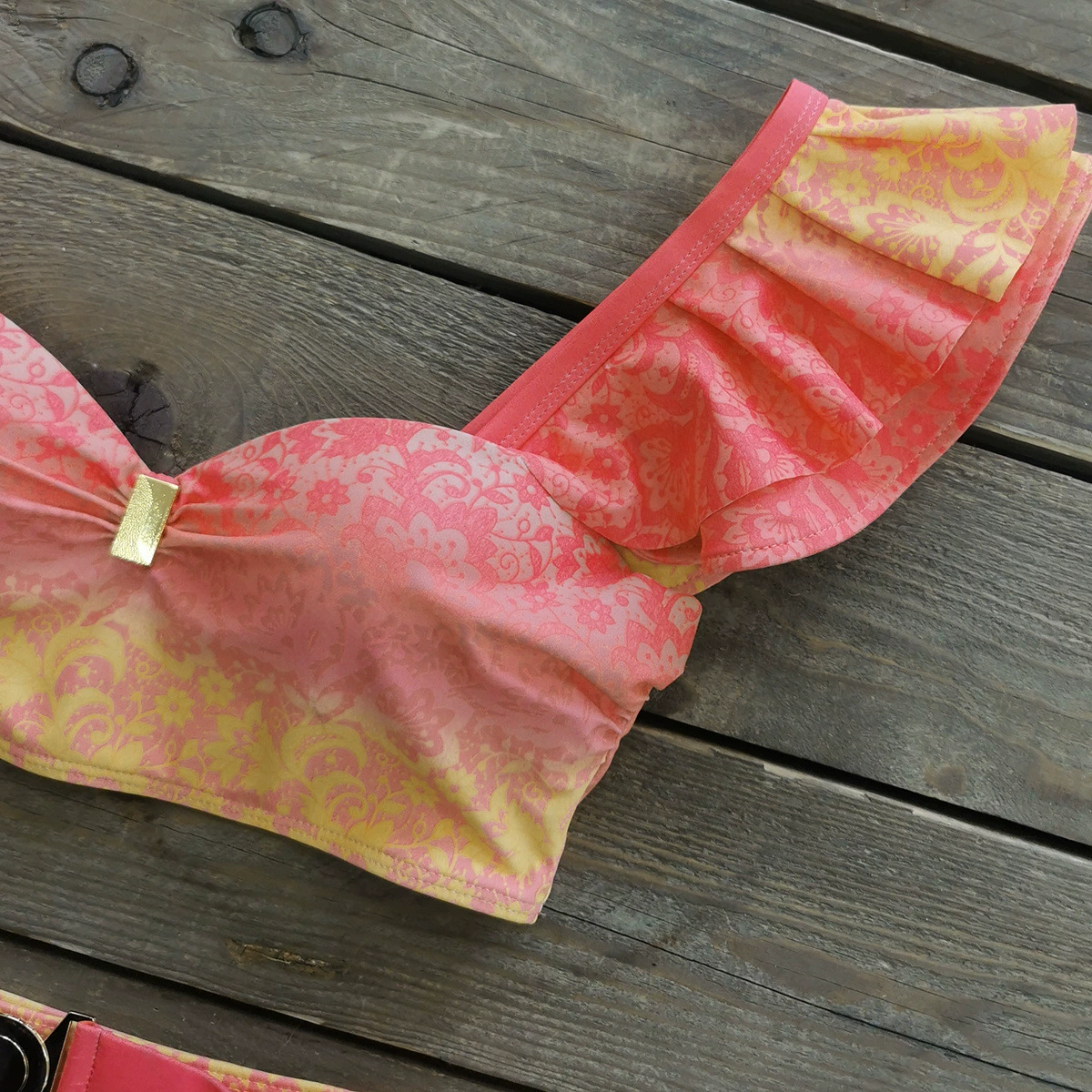 Two-Piece Bikini Set with Ruffled Straps and Belted Bottom