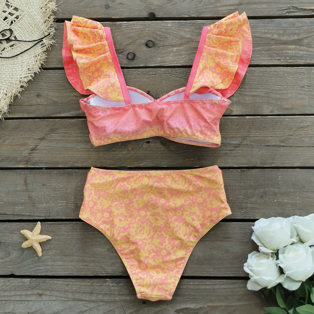 Two-Piece Bikini Set with Ruffled Straps and Belted Bottom view 4