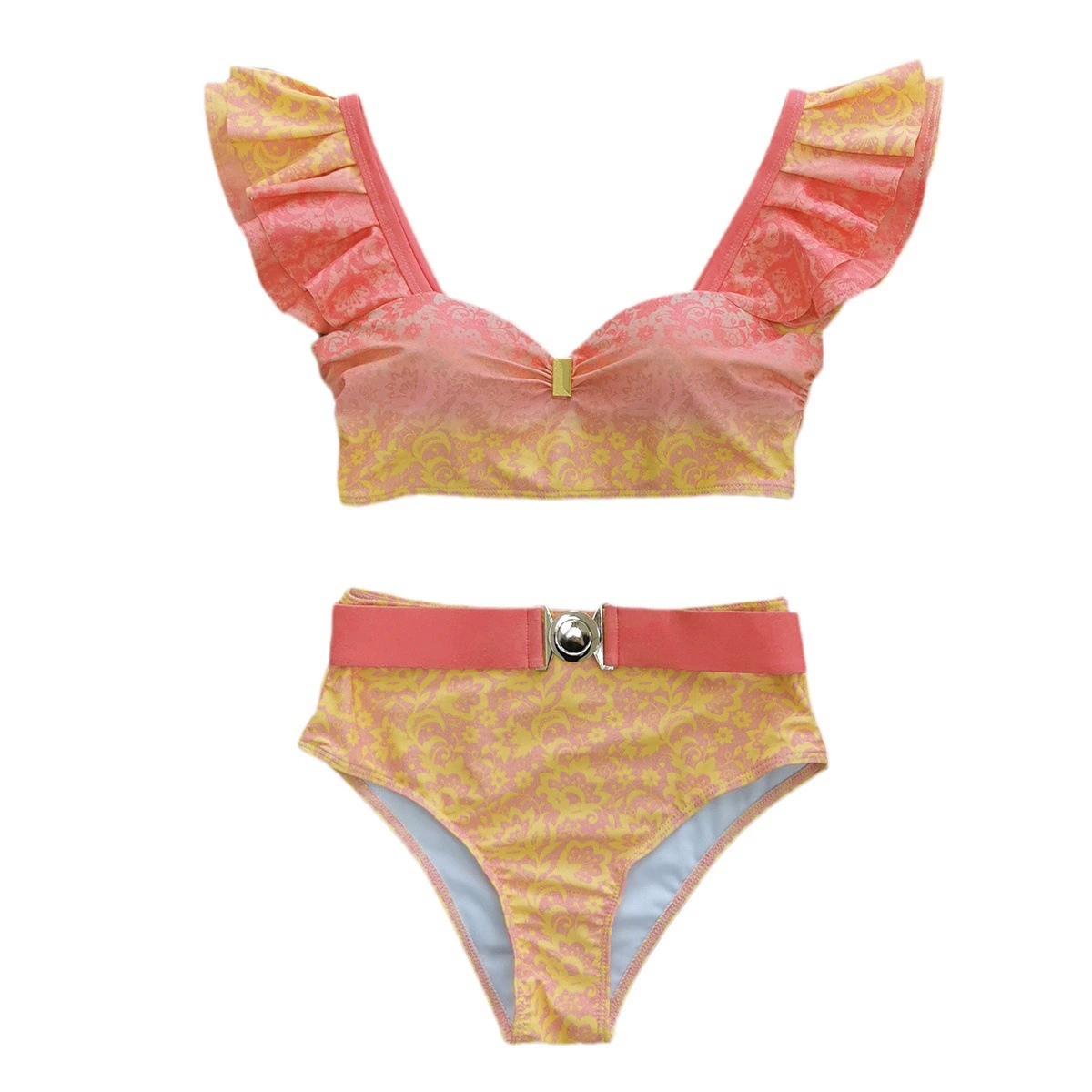 Two-Piece Bikini Set with Ruffled Straps and Belted Bottom view 5