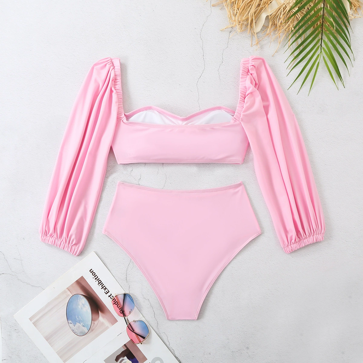 Long Sleeve Bikini Set with Rose Detail view 3