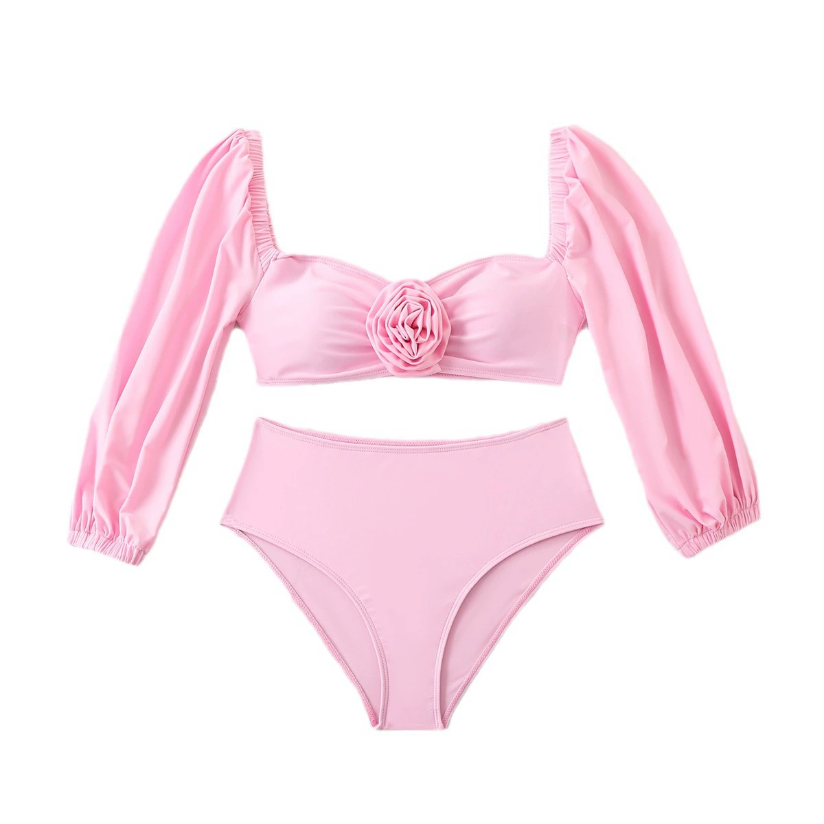 Long Sleeve Bikini Set with Rose Detail view 5