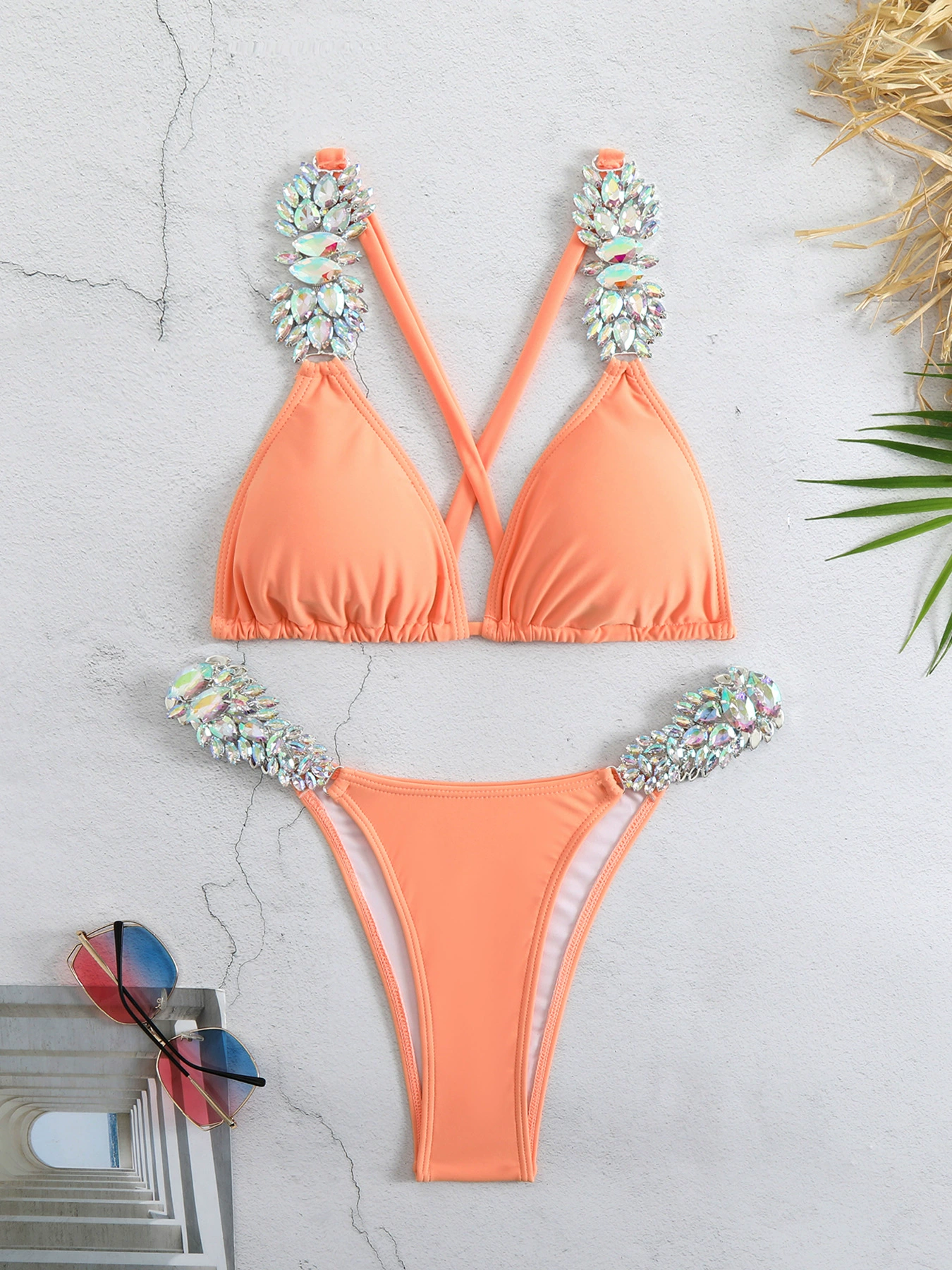 Embellished Halter Bikini Set with Rhinestone Straps view 5