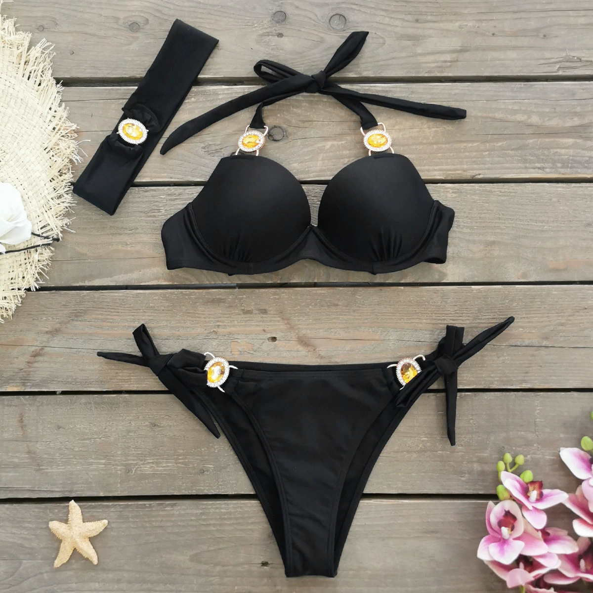 Two-Piece Halter Bikini Set with Jeweled Hardware view 6