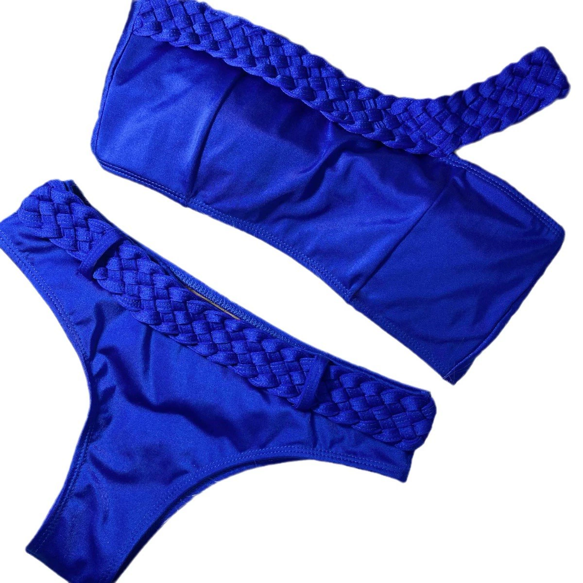 One-Shoulder Braided Bikini Set with High-Waisted Bottom view 5