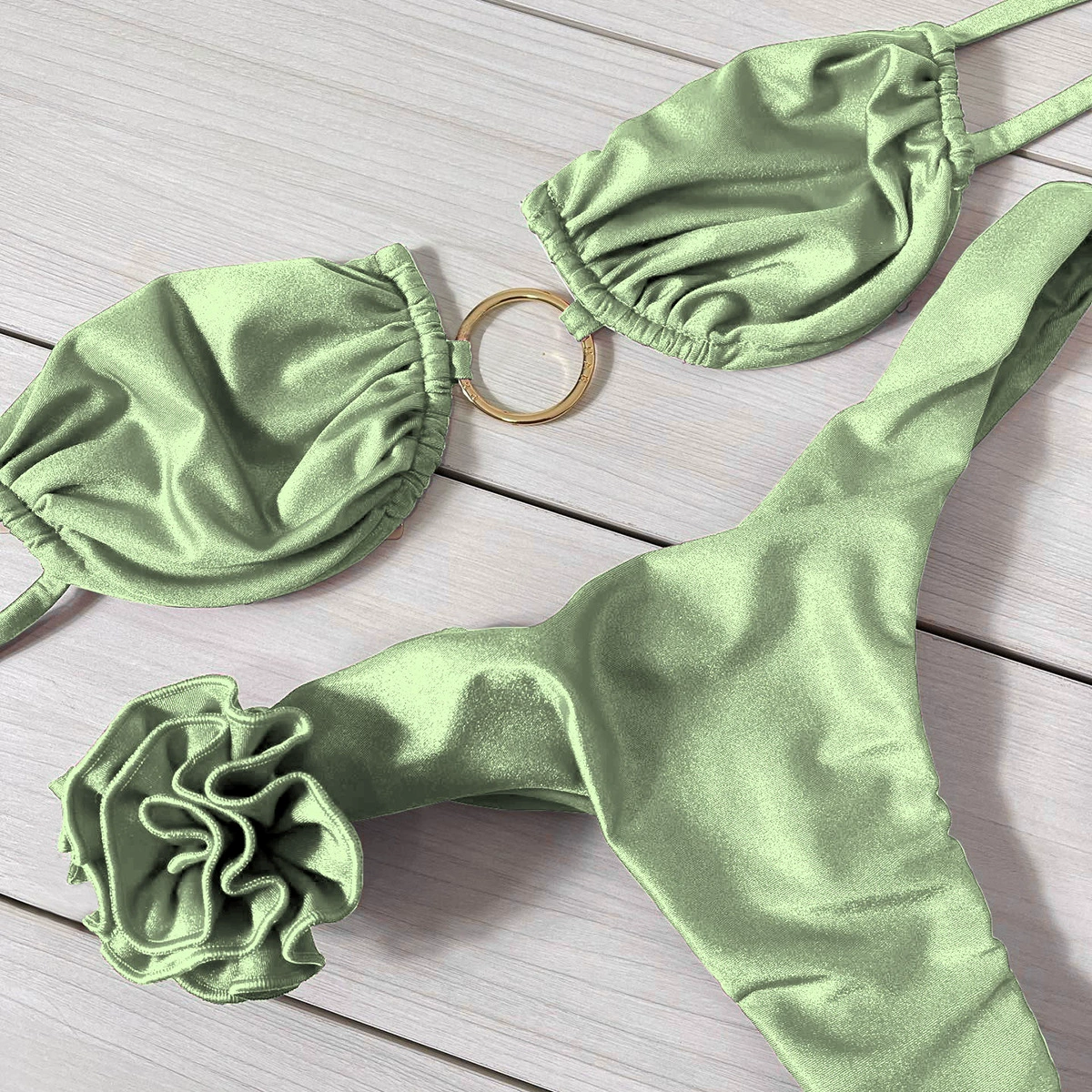 Two-Piece Ring Bandeau Bikini with Ruffled Briefs view 3