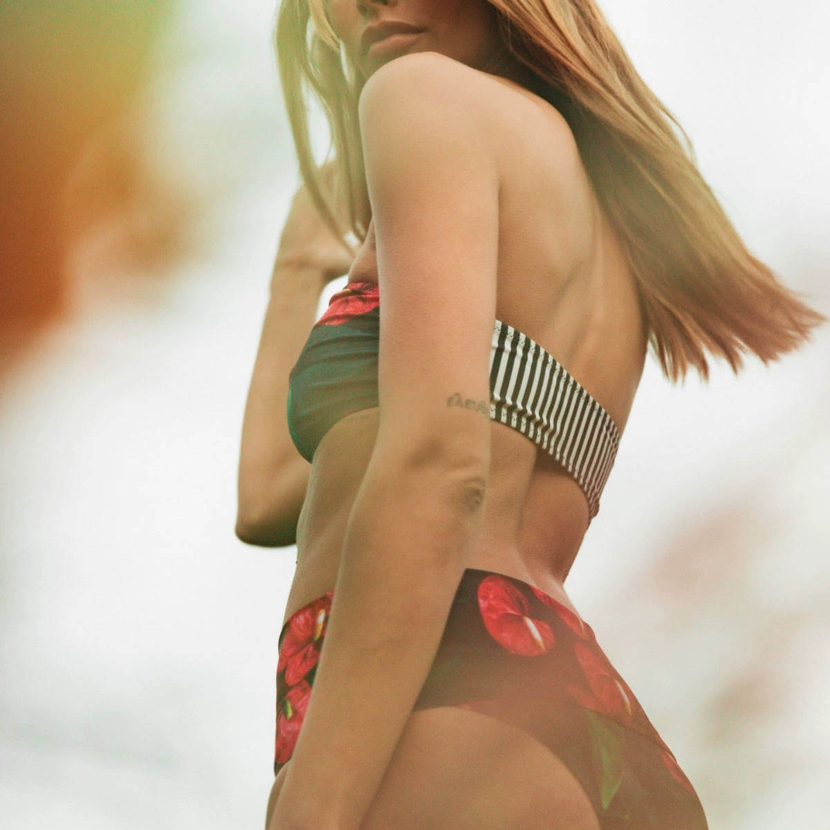 Two-Piece Bandeau Bikini Set with High-Waist Briefs