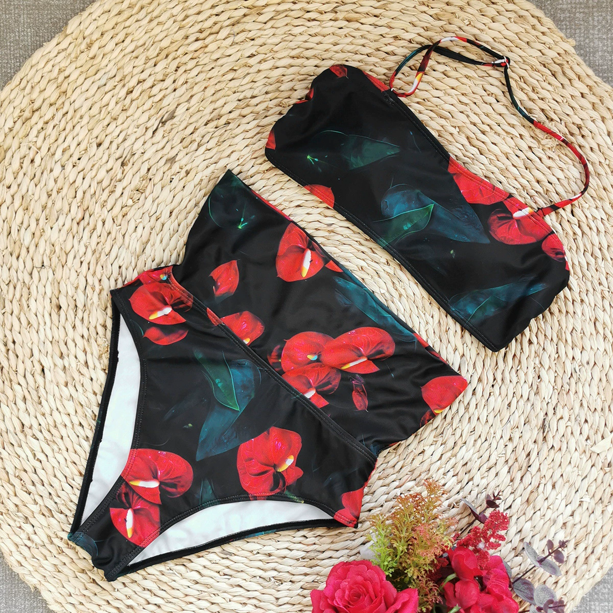 Two-Piece Bandeau Bikini Set with High-Waist Briefs view 3