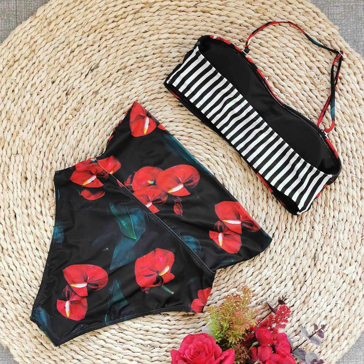 Two-Piece Bandeau Bikini Set with High-Waist Briefs view 4