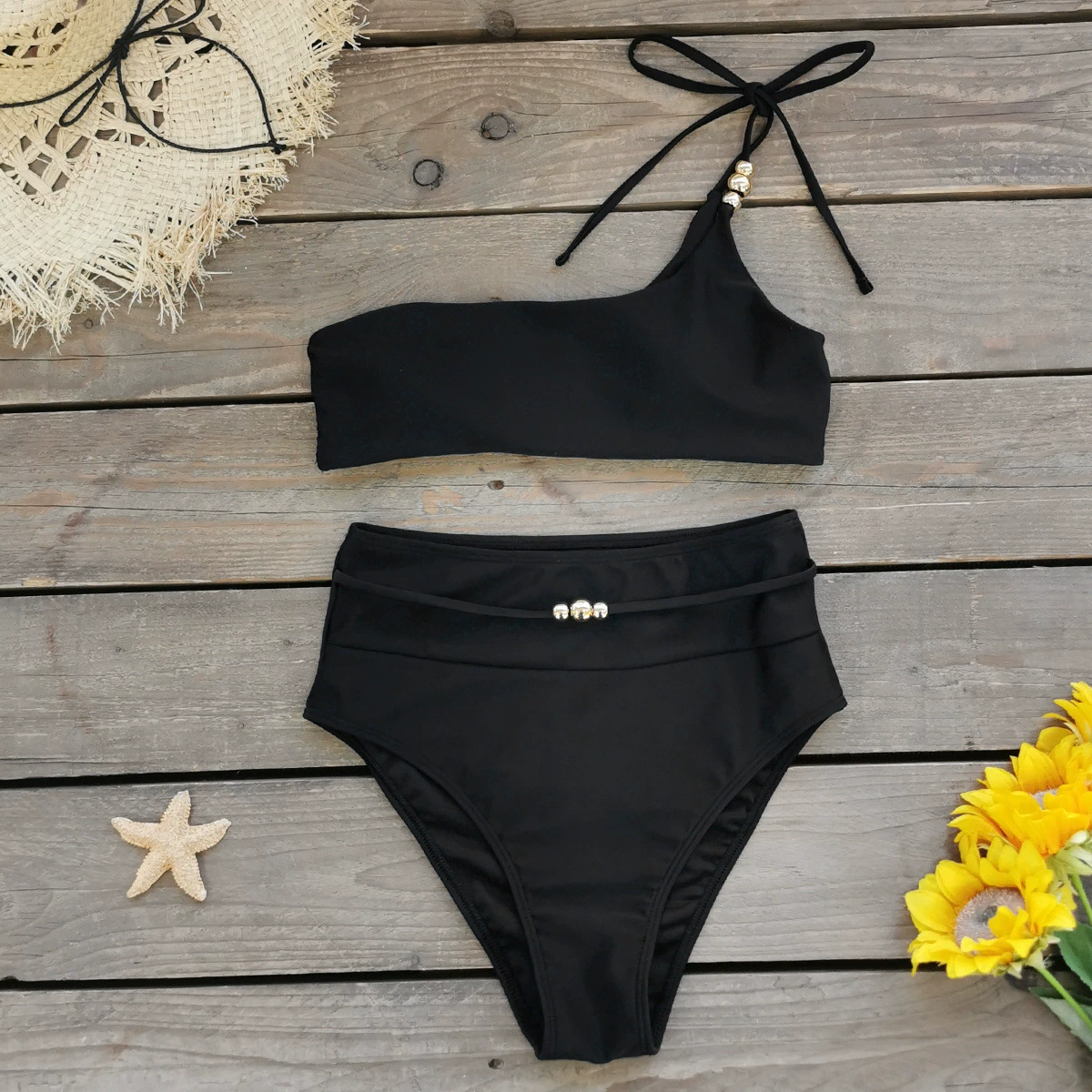 One-Shoulder High-Waist Bikini Set with Belted Bottom view 3