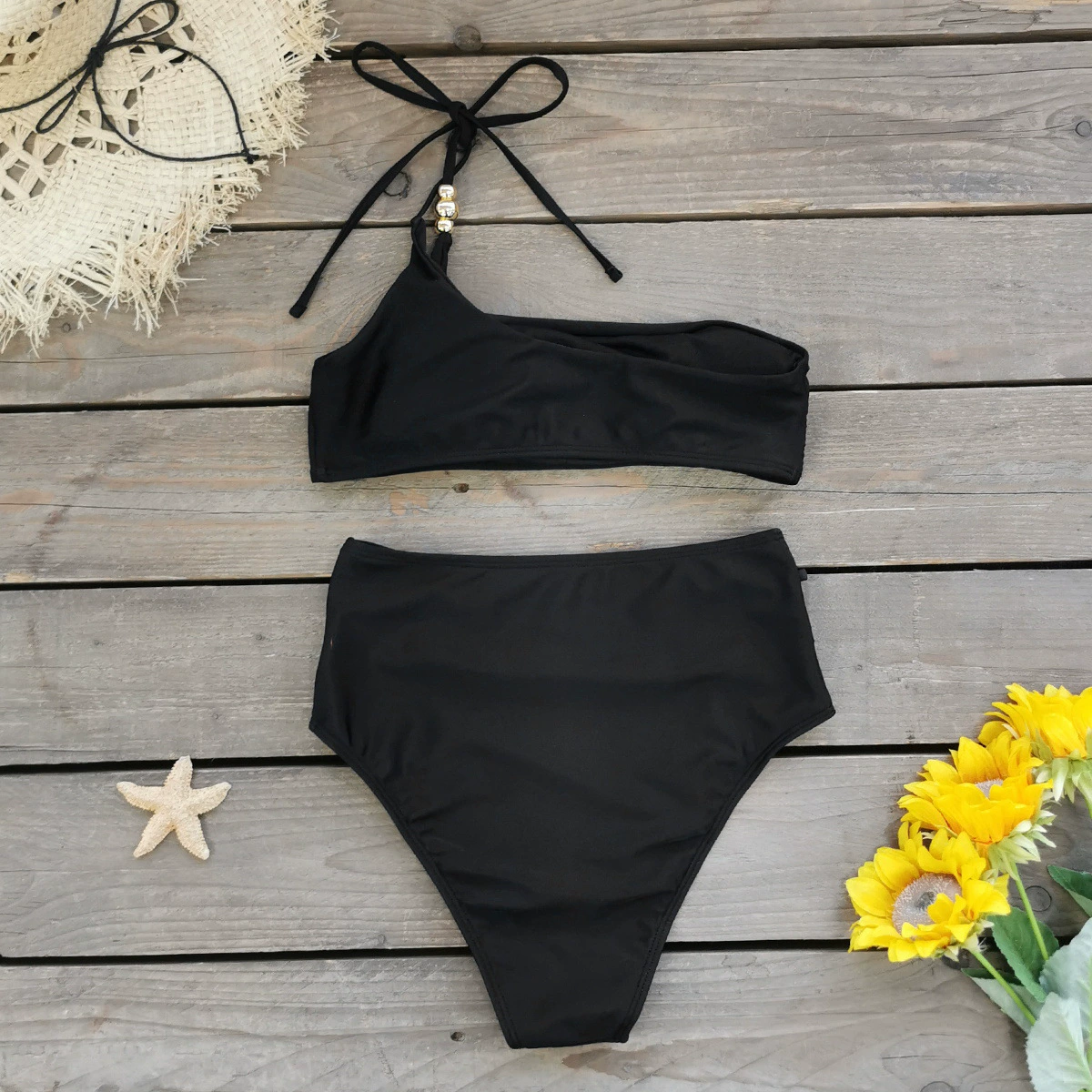 One-Shoulder High-Waist Bikini Set with Belted Bottom view 4