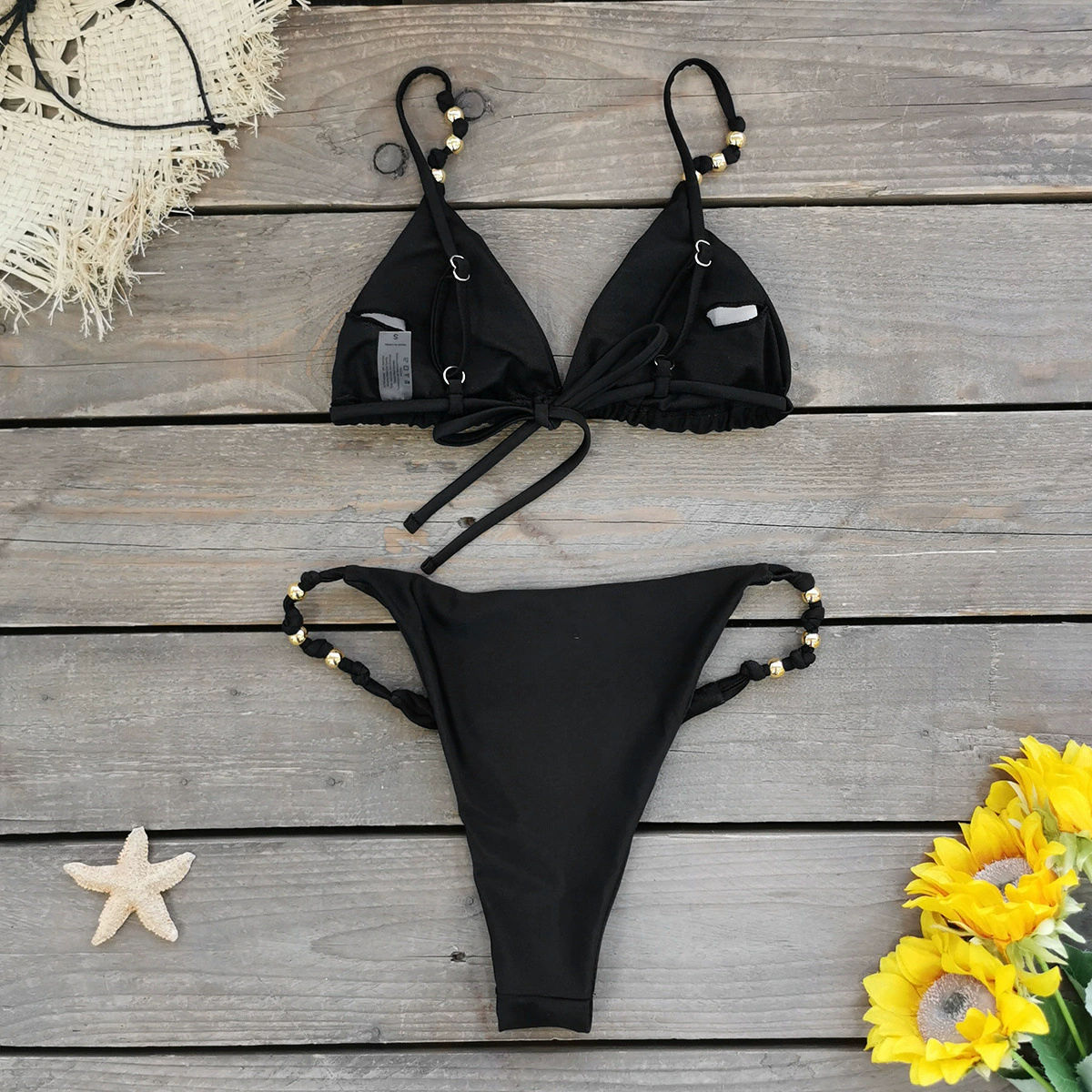 Beaded Triangle Bikini Set with Tie Sides view 4